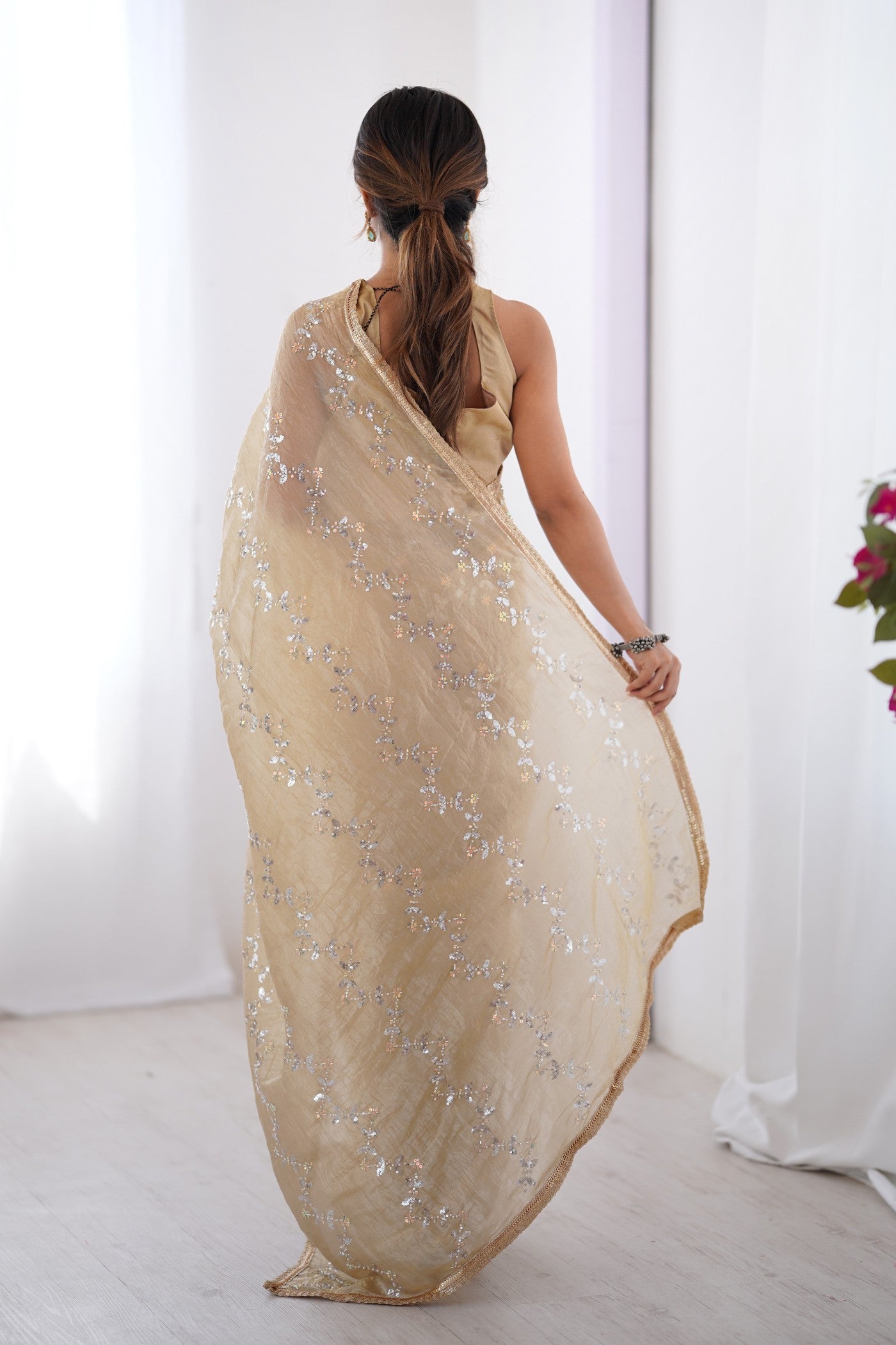 Buy MySilkLove Almond Cream Designer Partywear Saree Online