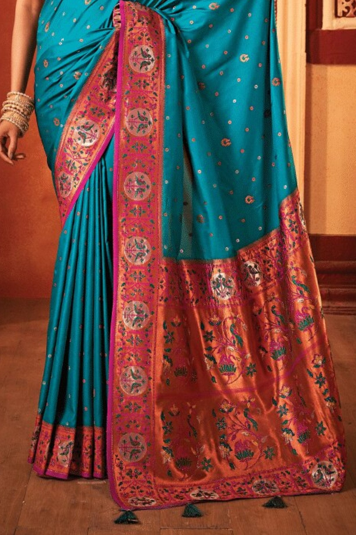 Buy MySilkLove Atoll Blue Woven Paithani Saree Online