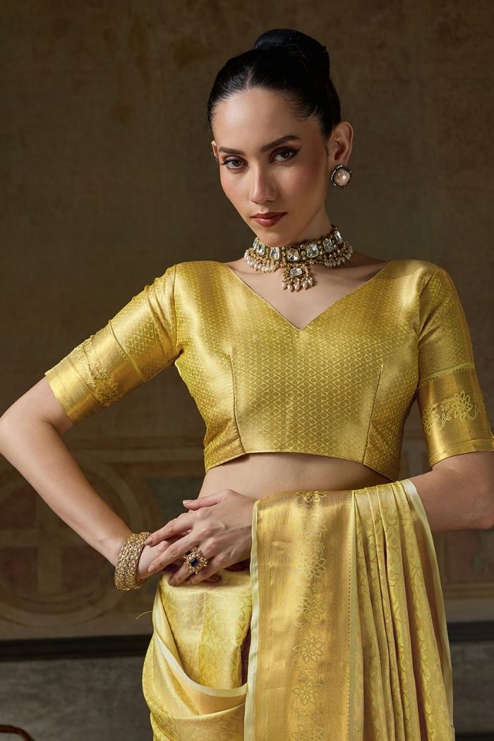Buy MySilkLove Ochre Yellow Woven Kanjivaram Saree Online