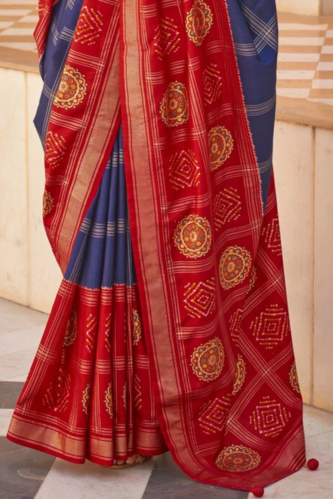 Buy MySilkLove Water Blue and Red Printed Patola Saree Online