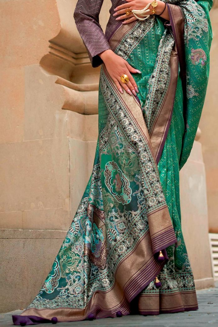 Buy MySilkLove Sea Green Printed Patola Saree Online