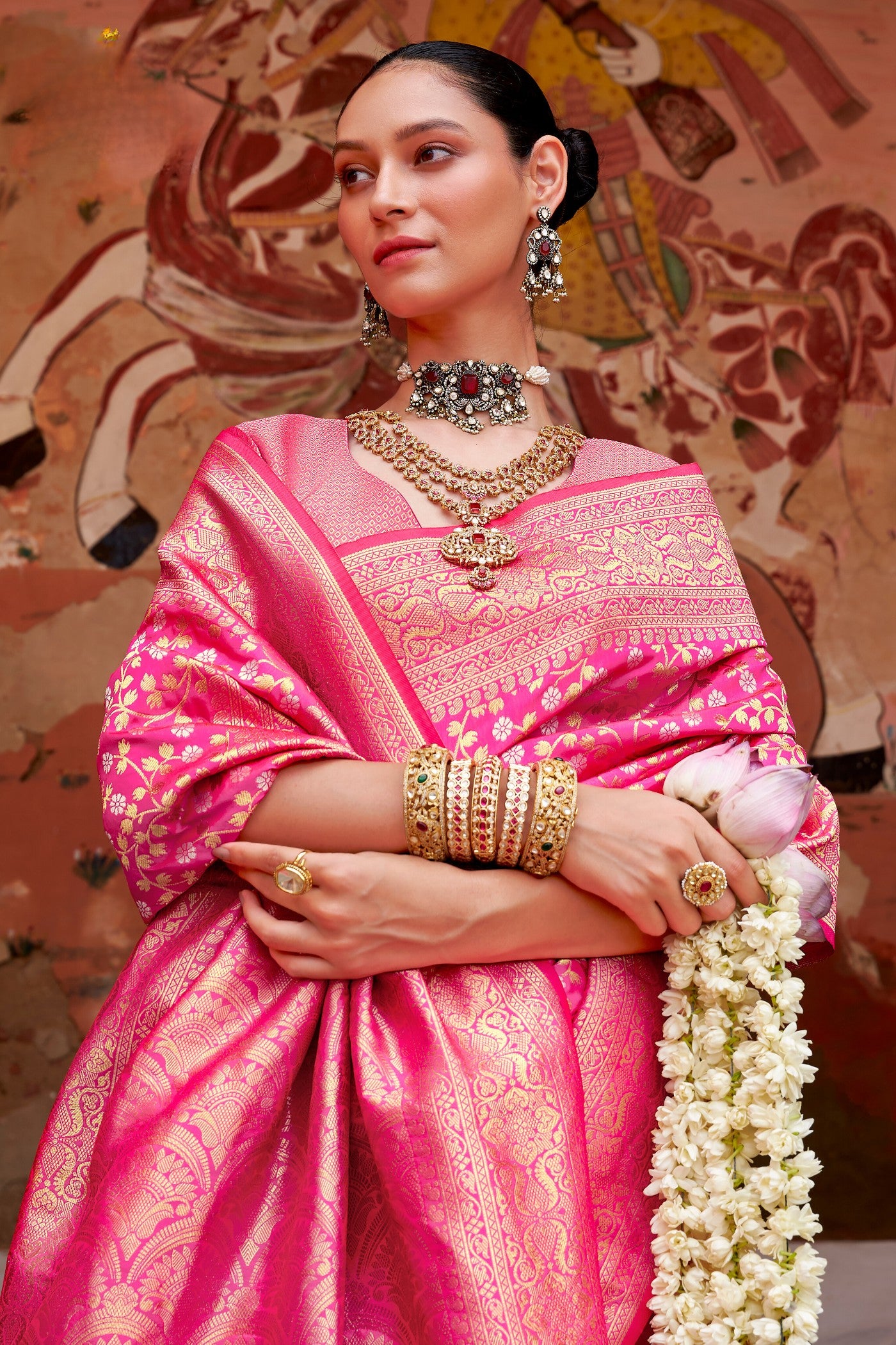 Buy MySilkLove Cabaret Pink Woven Banarasi Saree Online