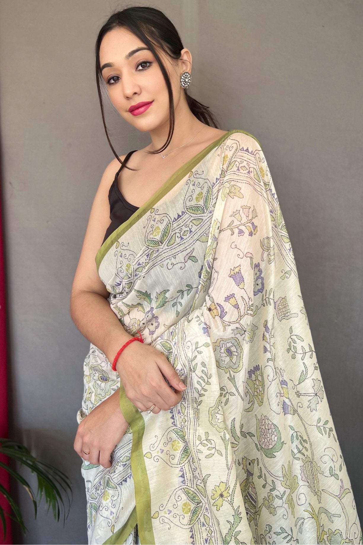 Buy MySilkLove Pista Green and White Printed Cotton Saree Online