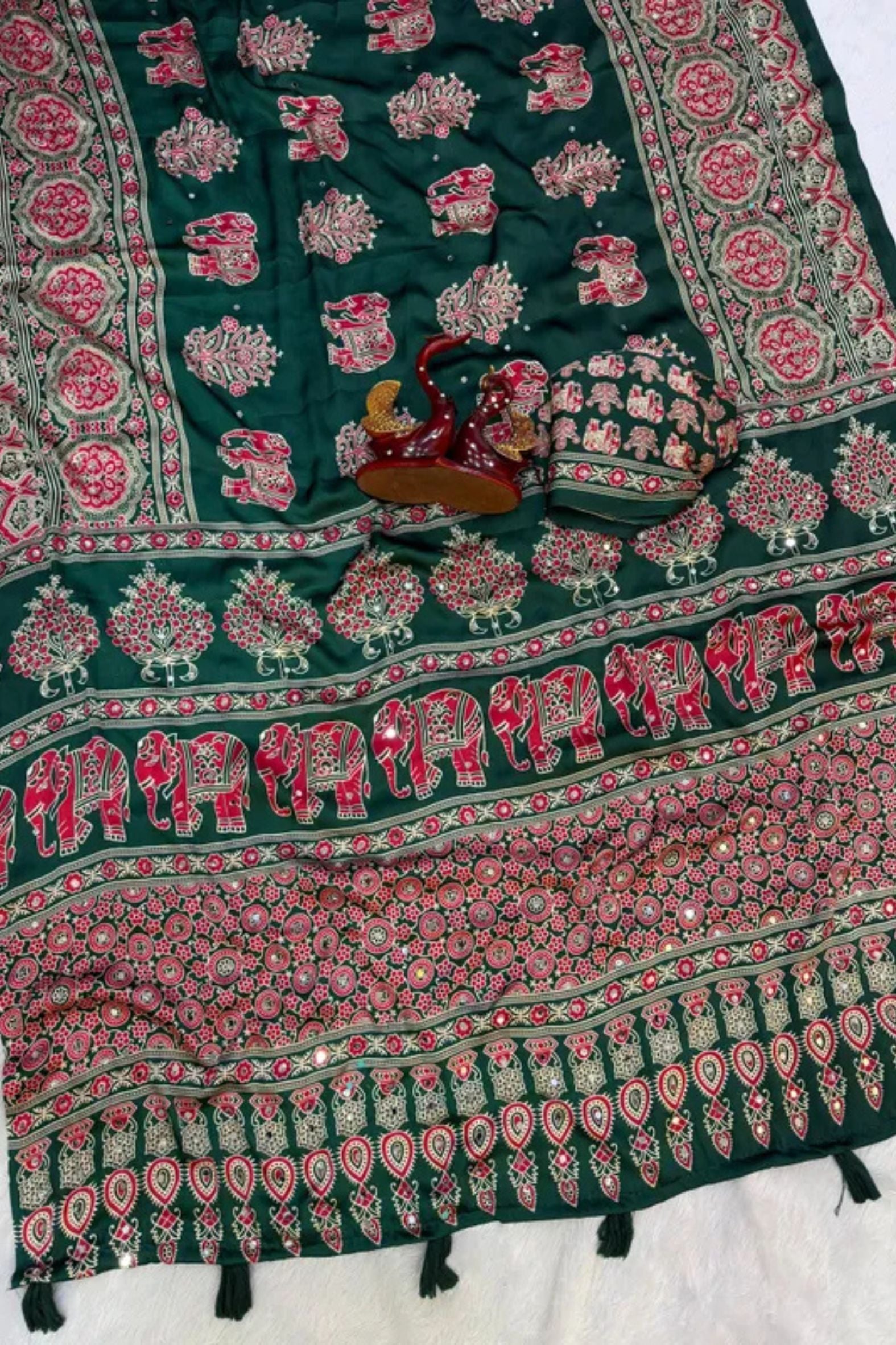 Buy MySilkLove Raven Black Ajrakh Satin Printed Mirror Work Saree Online