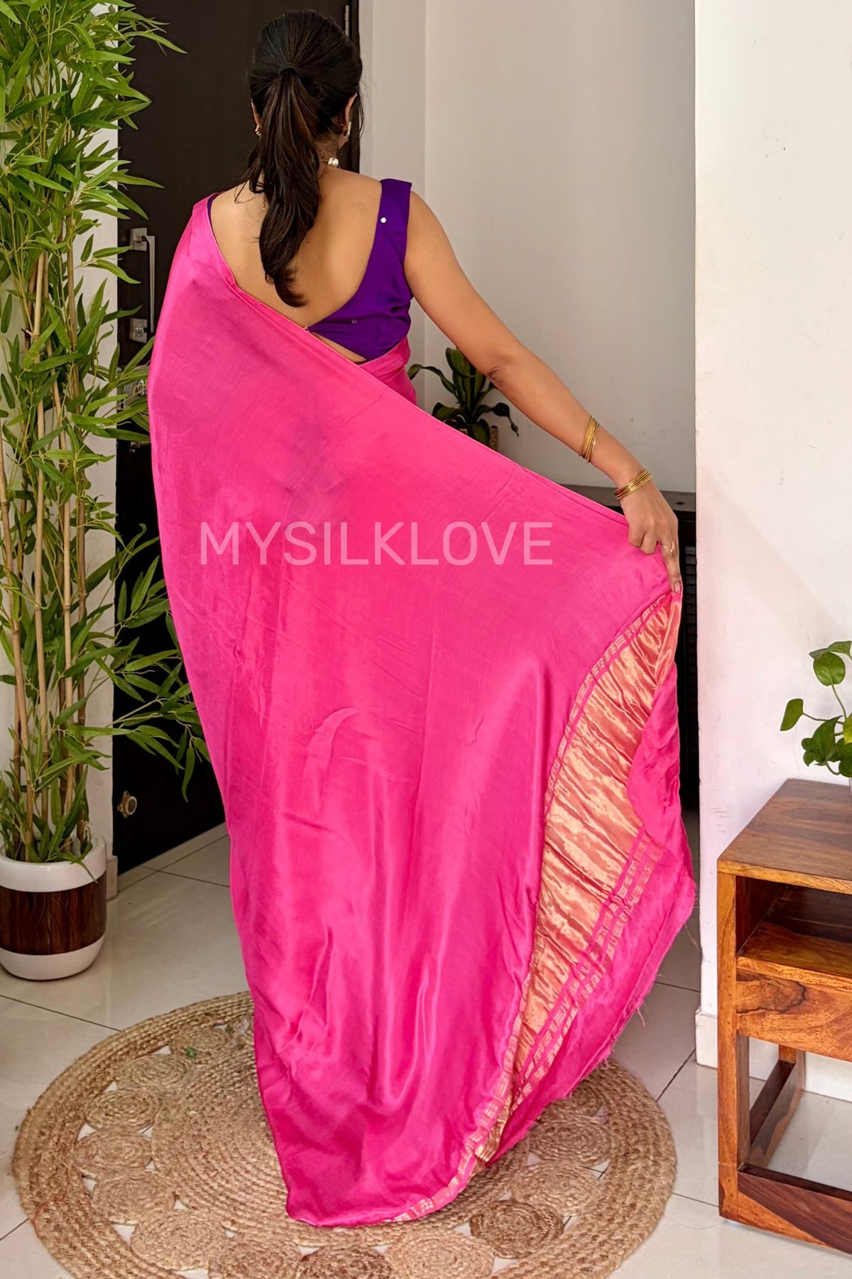 Buy MySilkLove Fuchsia Pink Modal Pure Gajji Silk Saree with Lagdi Zari Pallu Saree — Buy Online | MySilkLove Online
