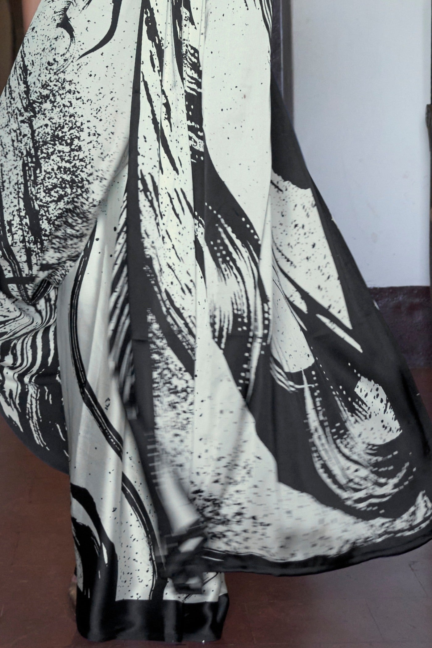 Buy MySilkLove Black Raisins and White Printed Satin Crepe Silk Saree Online