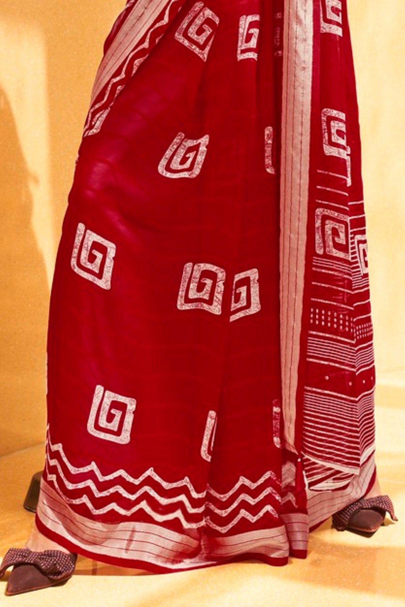 Buy MySilkLove Medium Carmine Red Georgette Printed Saree Online