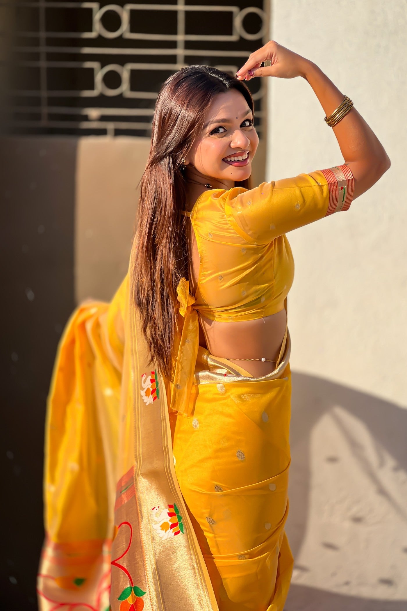 MySilkLove Sunflower Yellow Organza Woven Paithani Saree