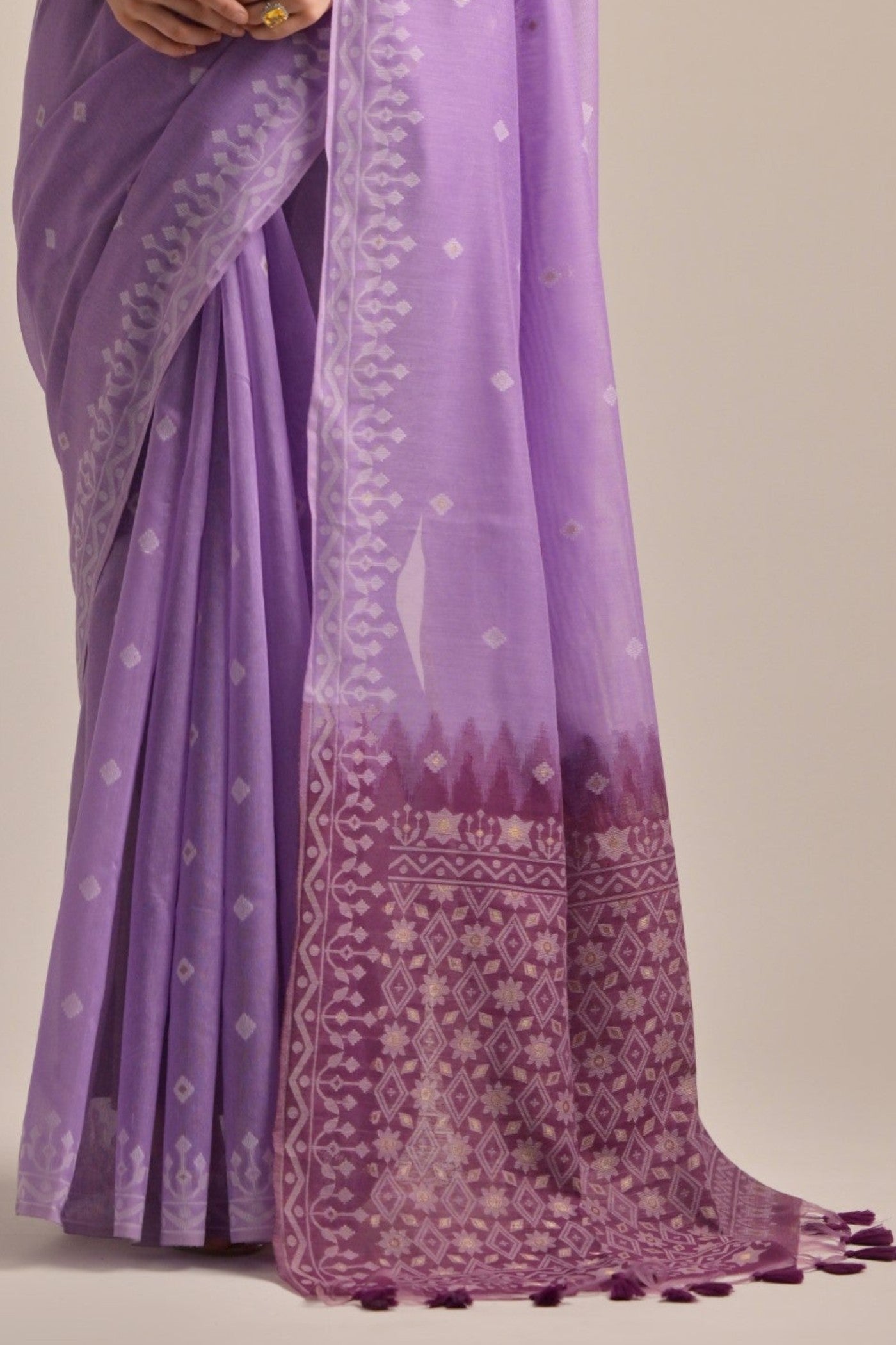 Buy MySilkLove Trendy Purple Lucknowi Woven Muga Cotton Saree Online