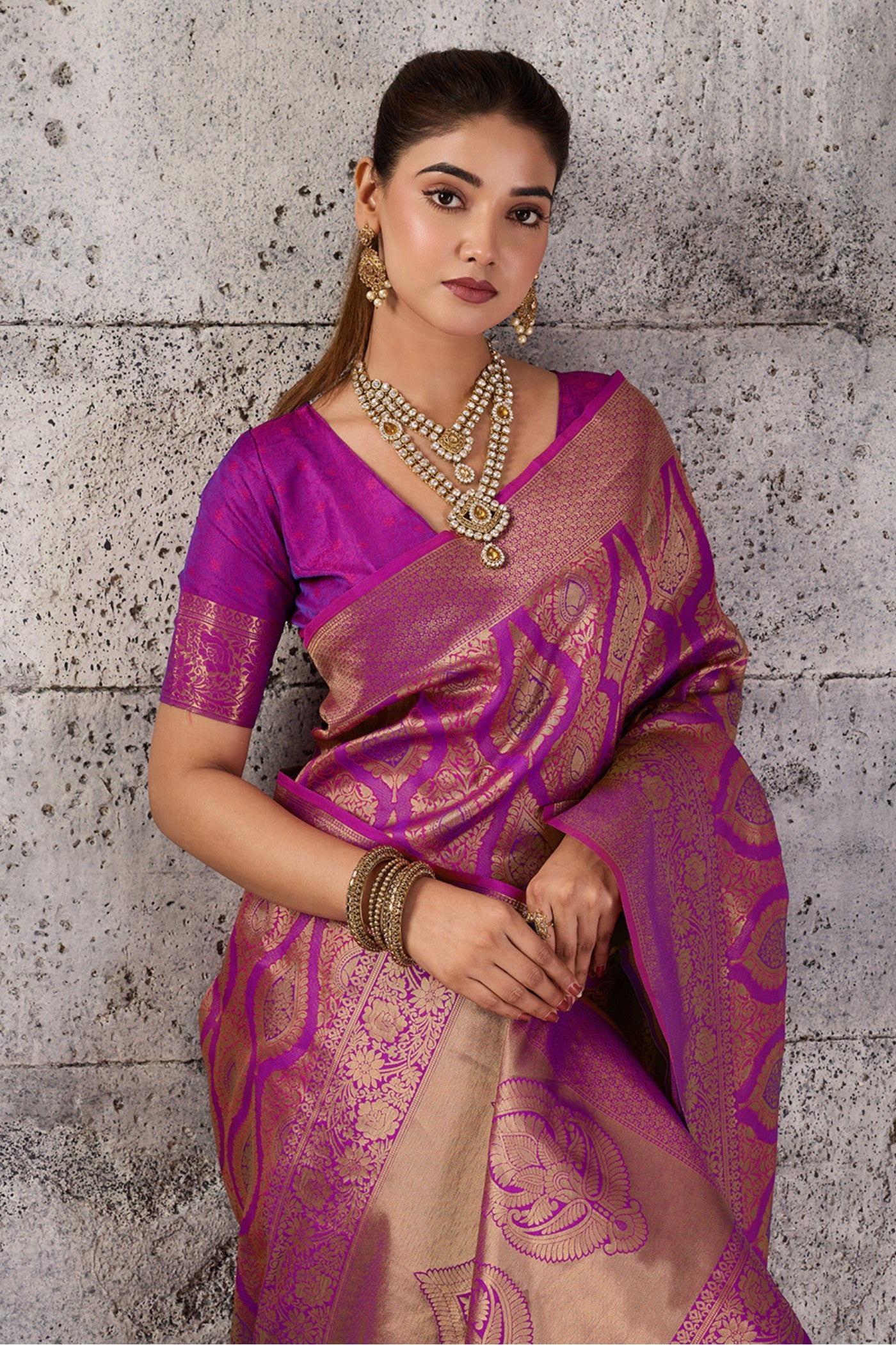 Buy MySilkLove Thistle Purple Woven Kanjivaram Saree Online