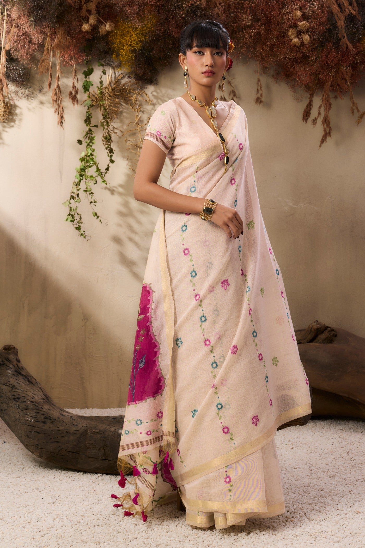 Buy MySilkLove Custard Cream Handloom Muga Cotton Saree Online