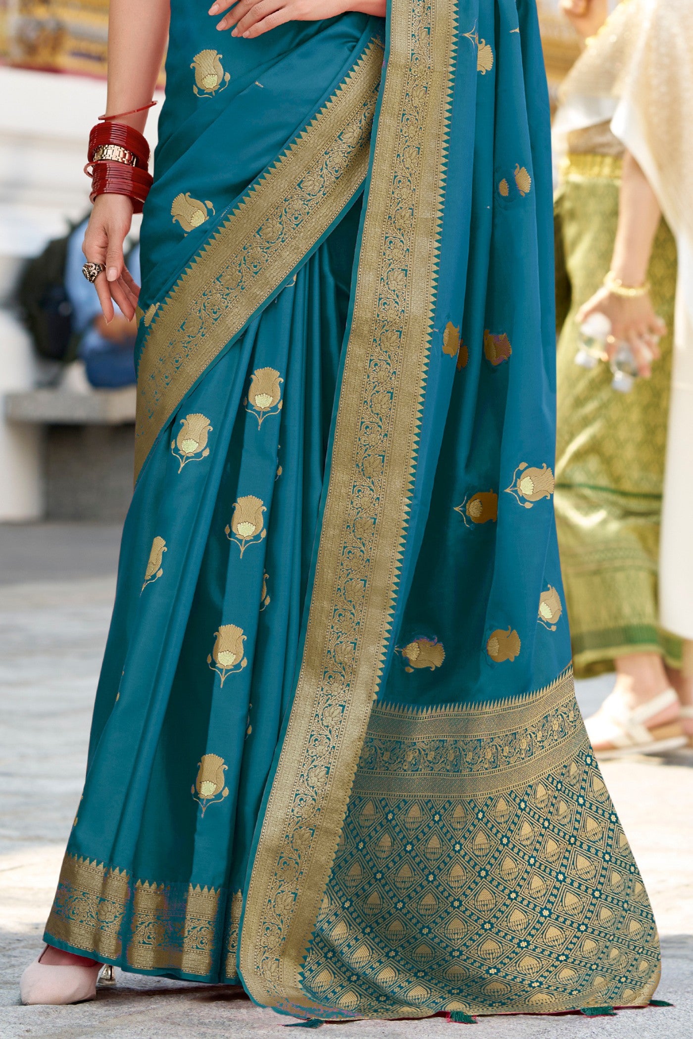 Buy MySilkLove Sapphire Blue Woven Satin Silk Saree Online