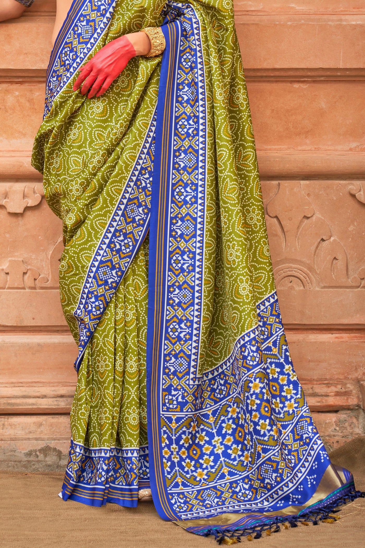 Buy MySilkLove Husk Green Printed Patola Saree Online