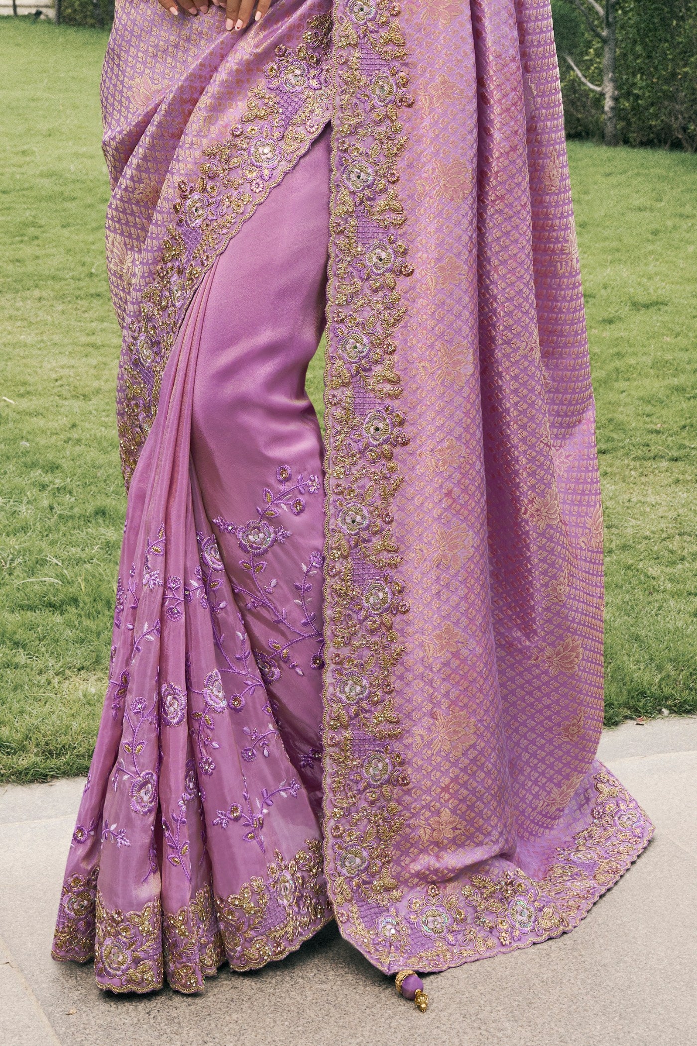 Buy MySilkLove Viola Pink Banarasi Designer Embroidered Saree Online