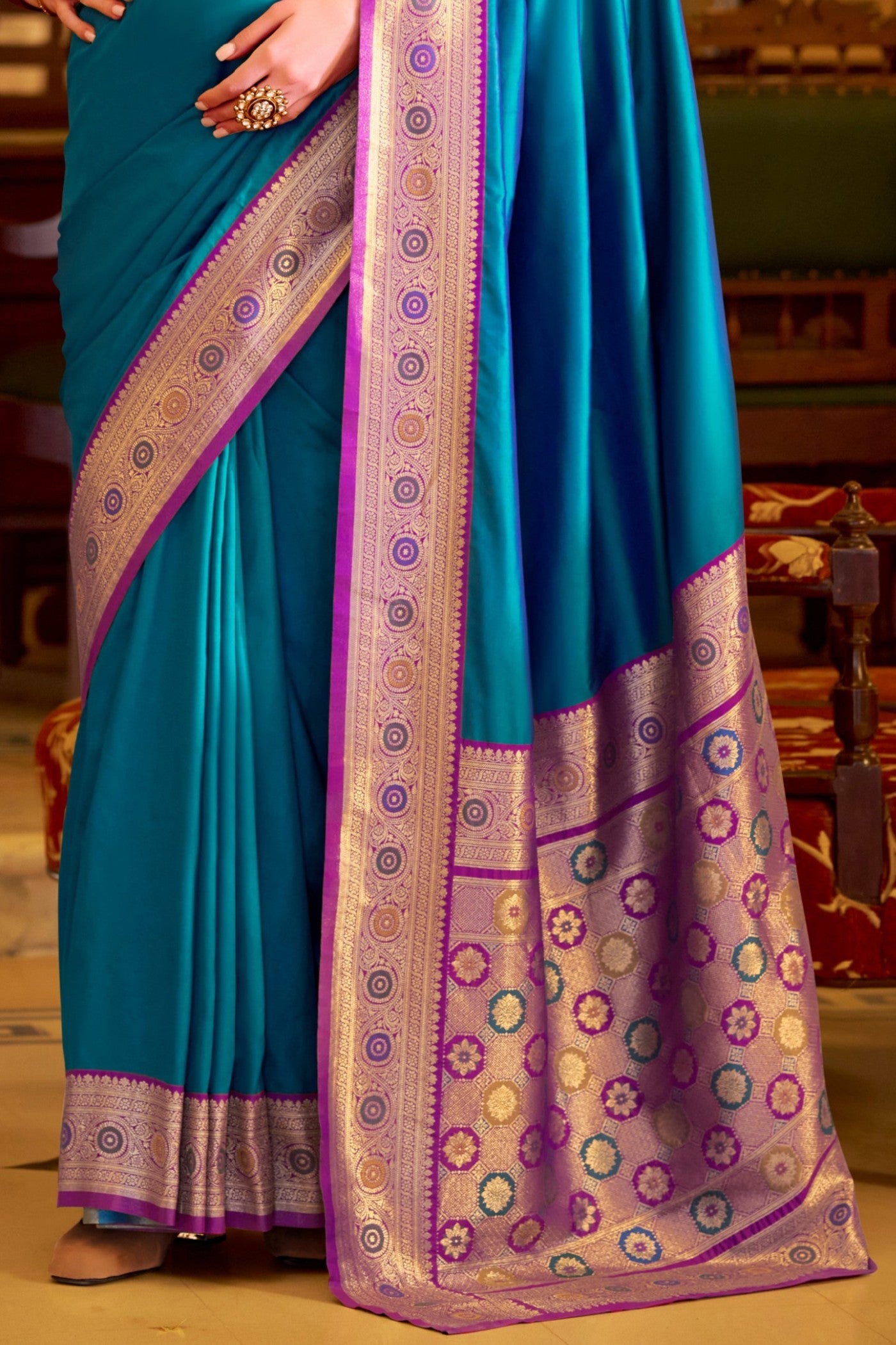 Buy MySilkLove Dodger Blue Woven Banarasi Soft Silk Saree Online