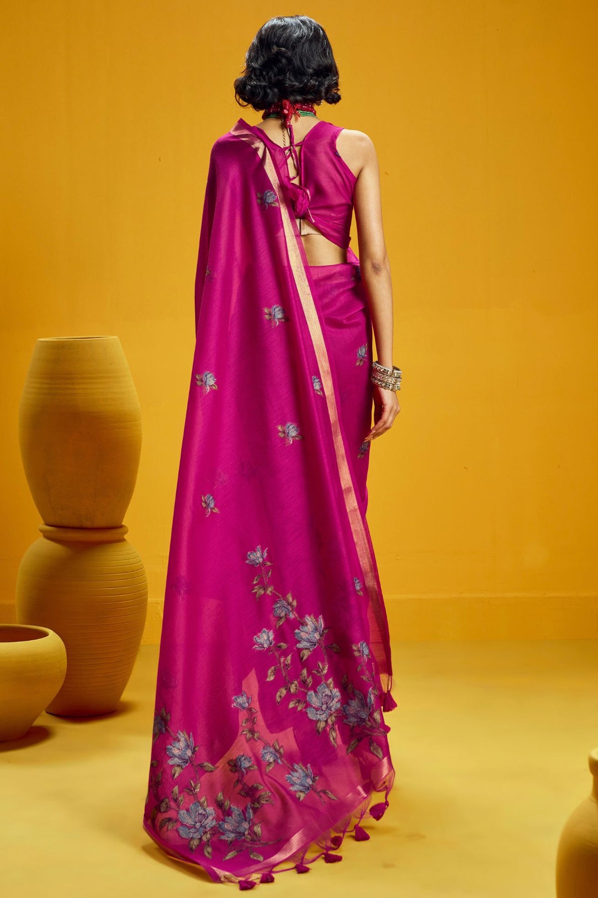 Buy MySilkLove Cupid Pink Handloom Muga Cotton Saree Online