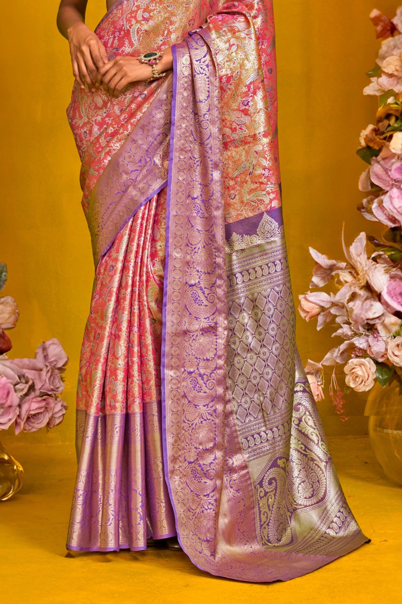 Buy MySilkLove Apple Blossom Pink Handloom Kanjivaram Saree Online