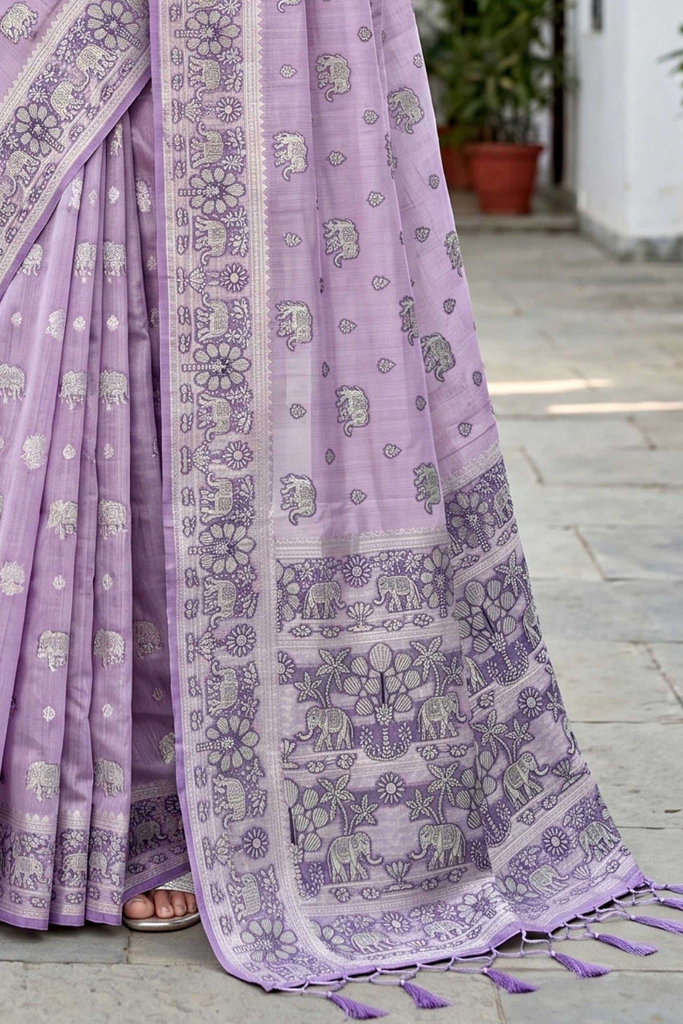 Buy MySilkLove Liseran Purple Soft Cotton Printed Saree Online