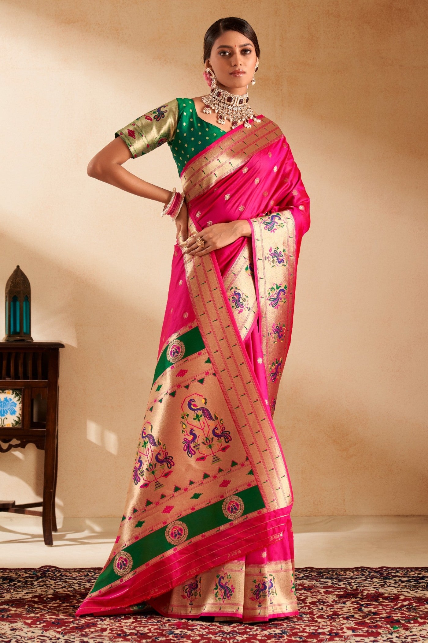 Buy MySilkLove Pink Cherry Woven Paithani Saree Online