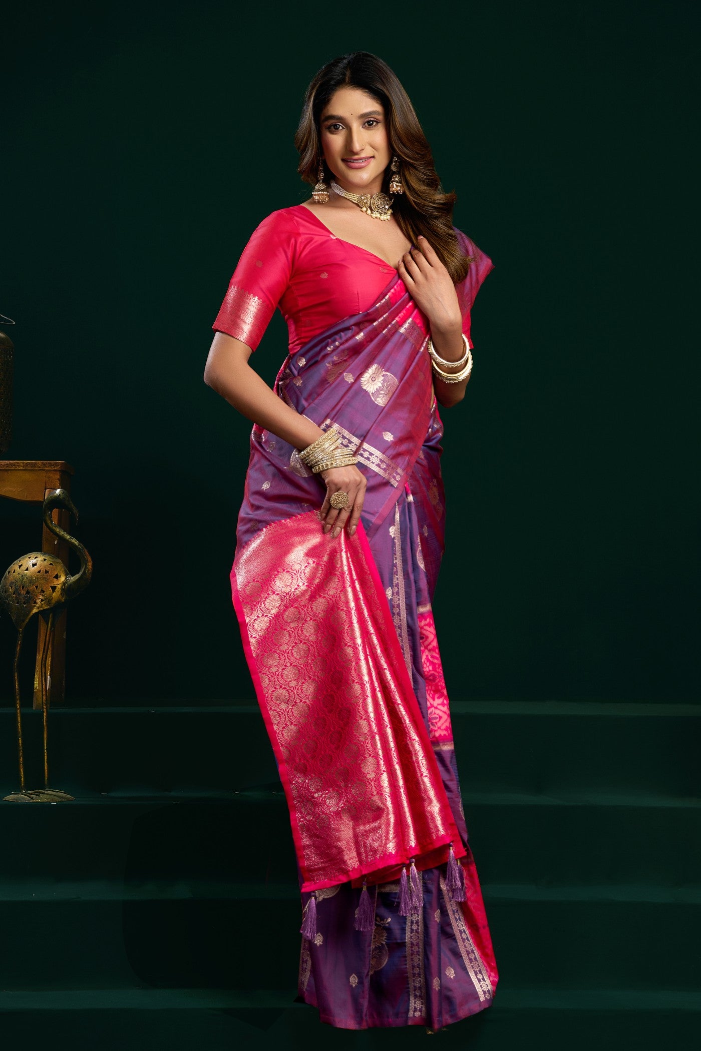 Buy MySilkLove Cobalt Purple Banarasi Handloom Soft Silk Saree Online