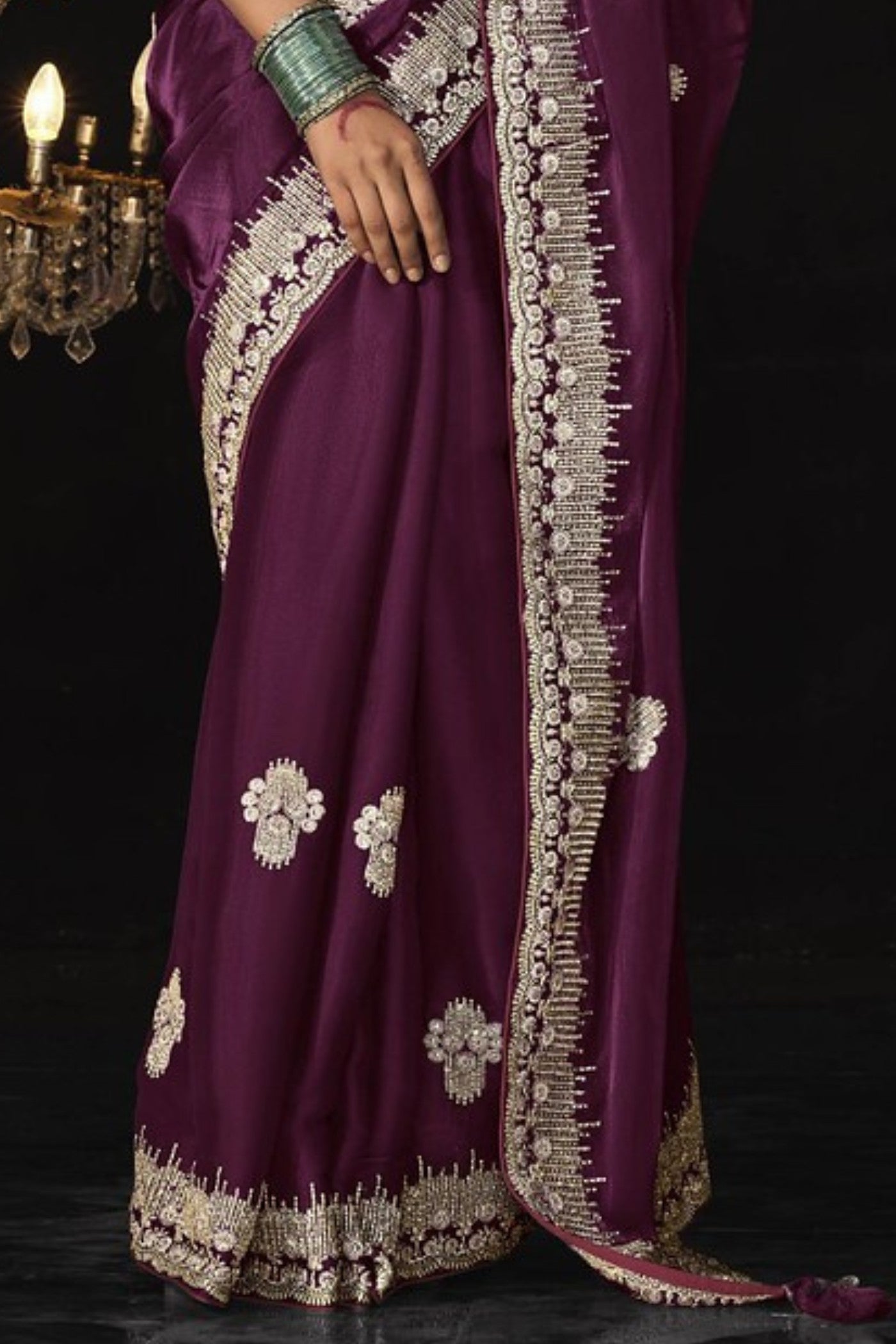 Buy MySilkLove Boysenberry Purple Tissue Embroidered Designer Saree Online