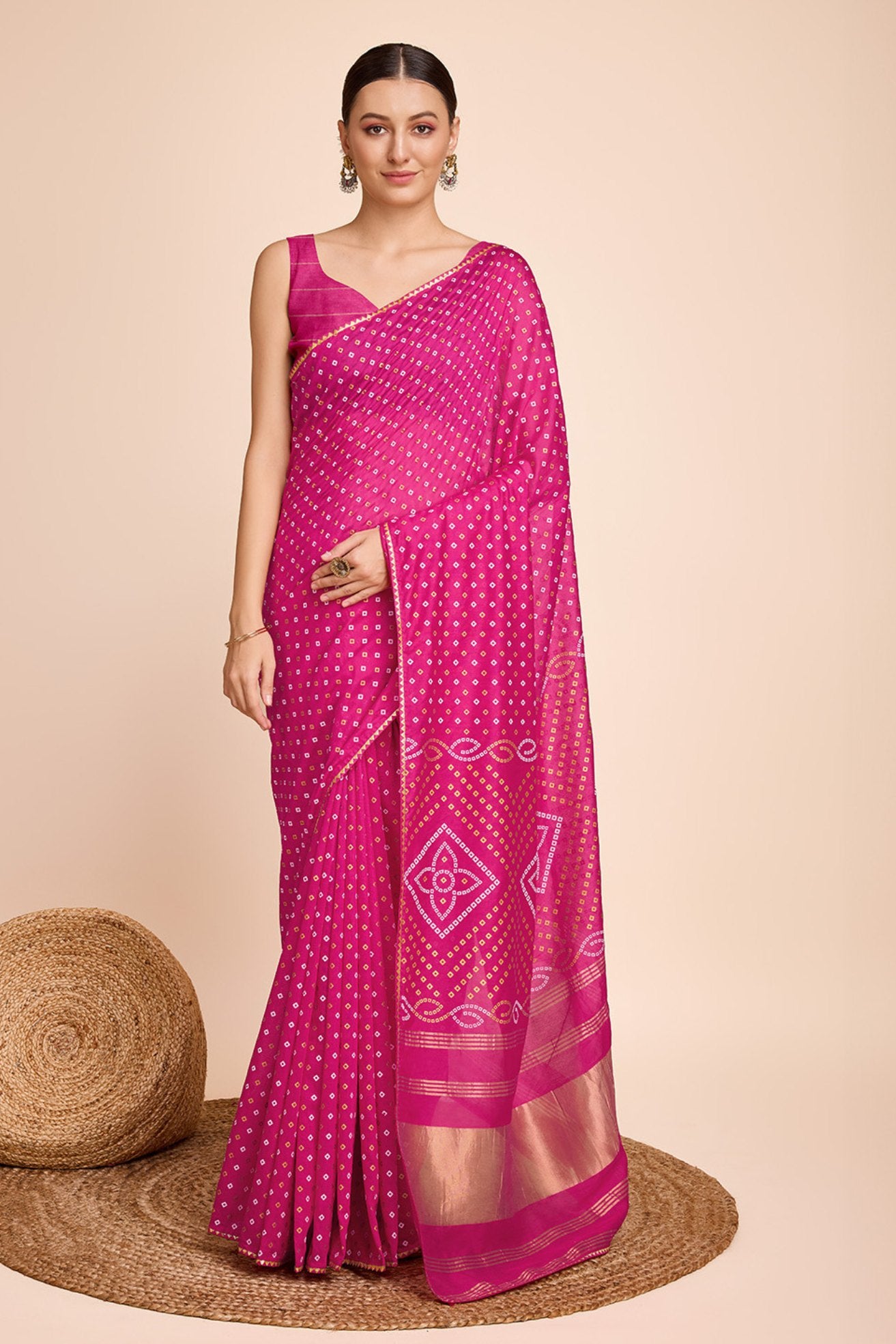 Buy MySilkLove Cerise Pink Designer Printed Bandhani Saree Online