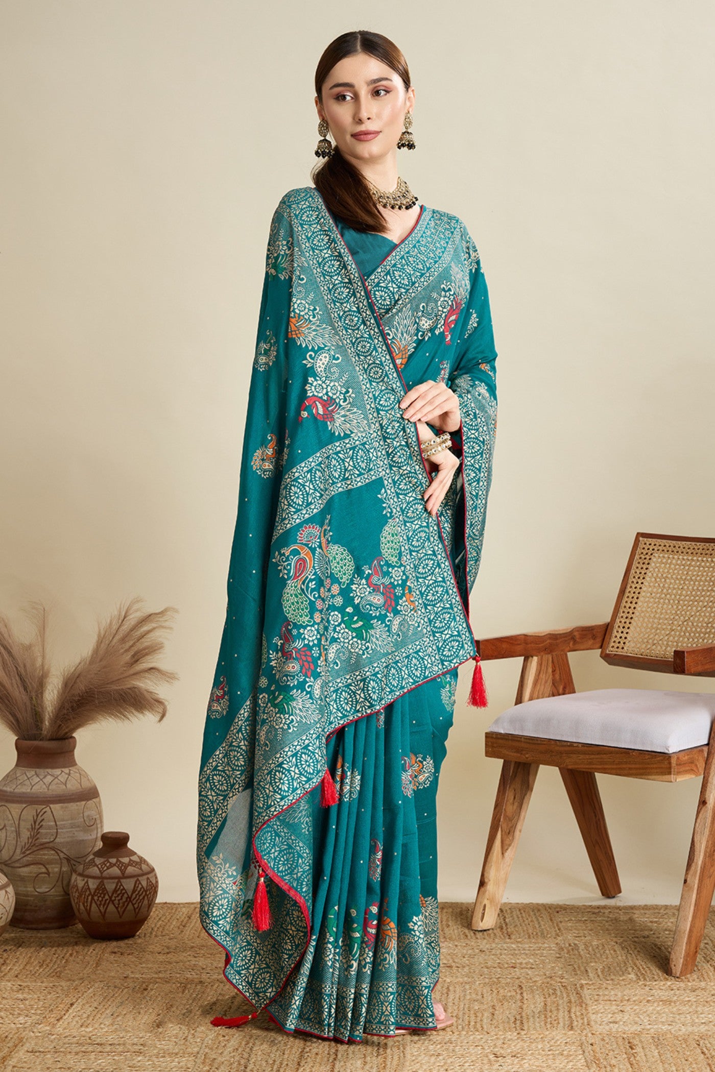 Buy MySilkLove Emerald Green Printed Chinon Saree Online