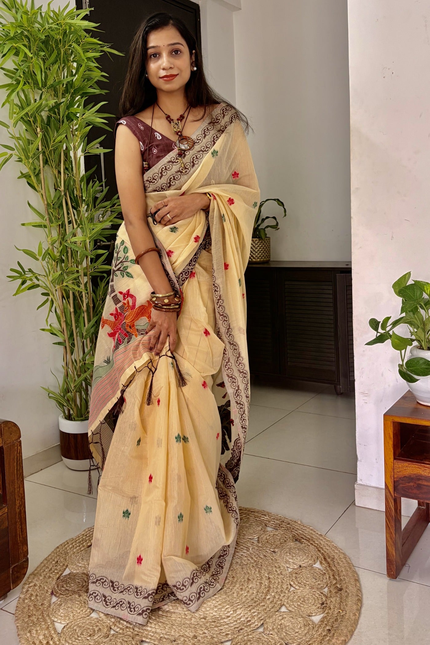 Buy MySilkLove Brandy Handloom Muga Cotton Saree Online