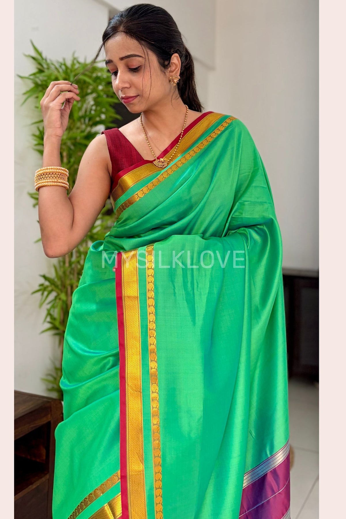 MySilkLove Emerald Green Pure Silk Kanjivaram Saree