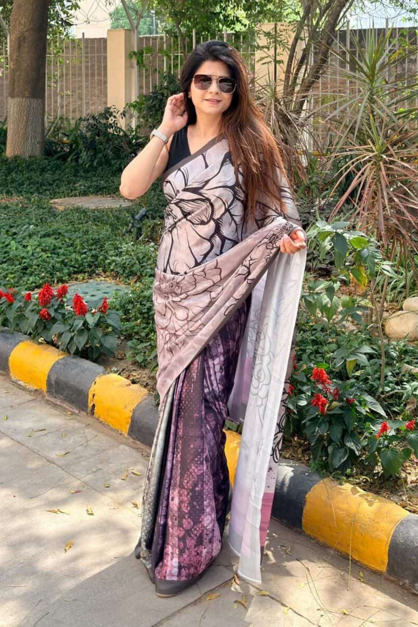 Buy MySilkLove Cadet Grey Printed Satin Silk Saree Online