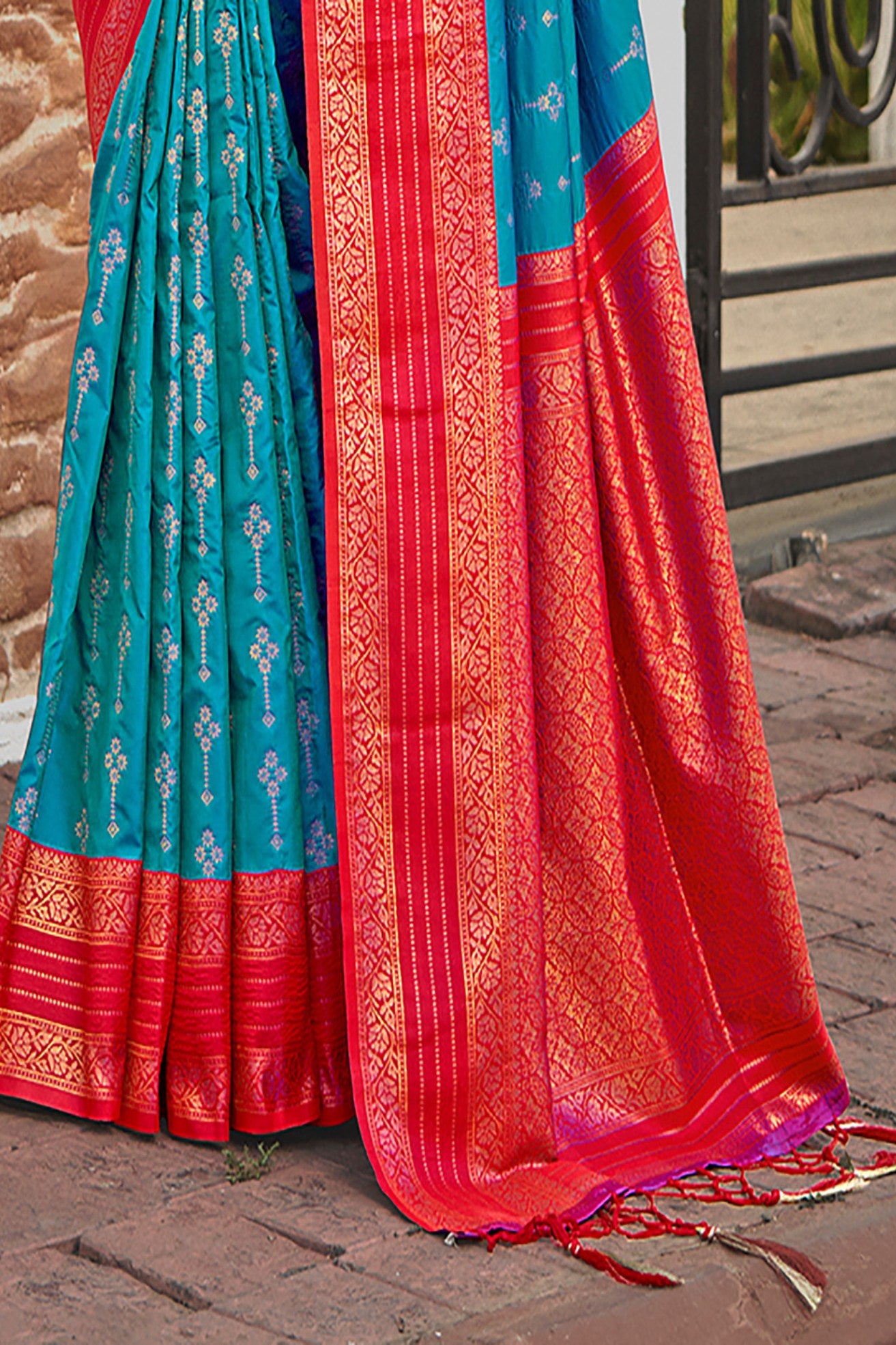 Buy MySilkLove Eastern Blue and Red Woven Banarasi Saree Online