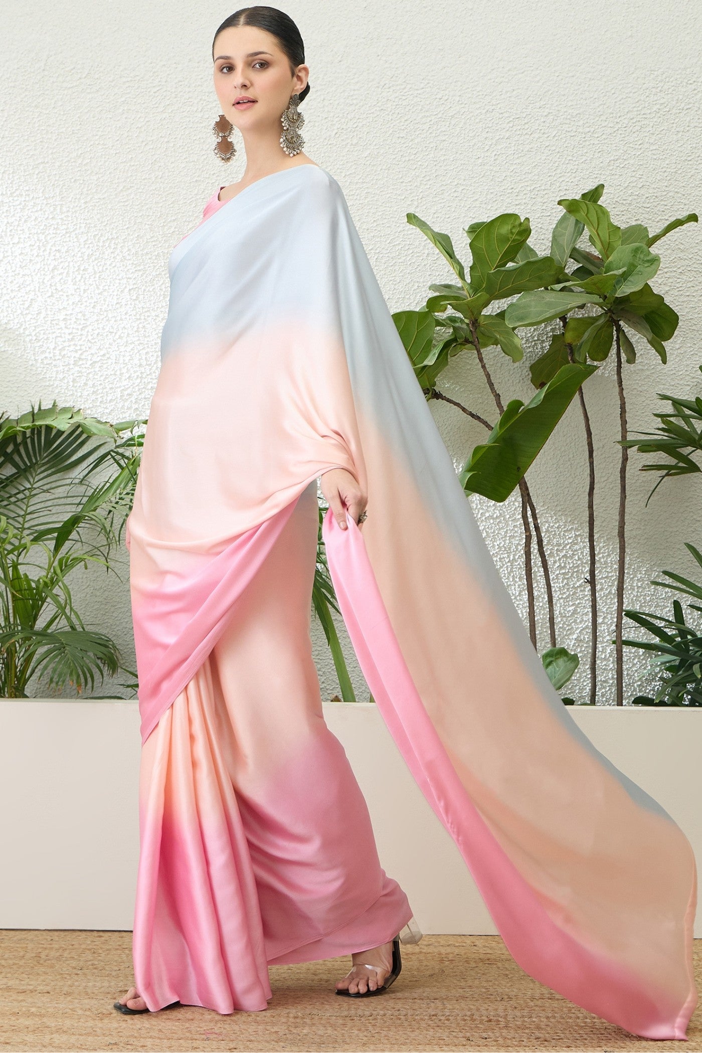 Buy MySilkLove Beauty Pink and Blue Satin Georgette Silk Saree Online