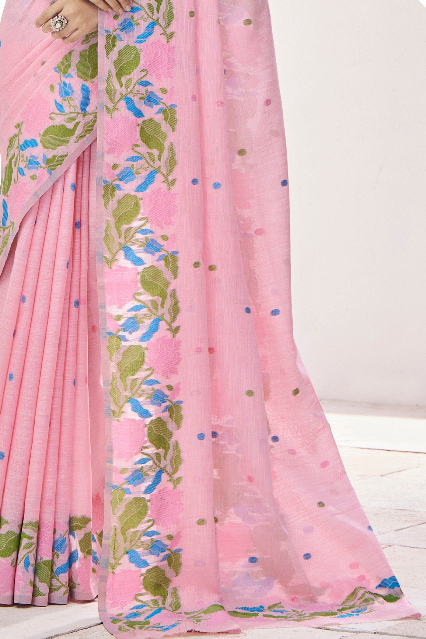 Buy MySilkLove Carissma Pink Woven Linen Saree Online