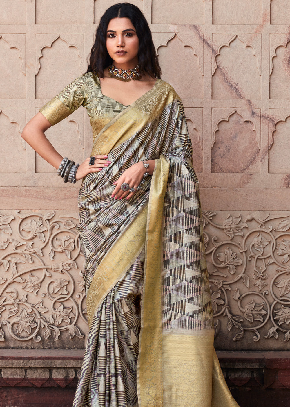 Buy MySilkLove Hurricane Grey Handloom Banarasi Silk Saree Online