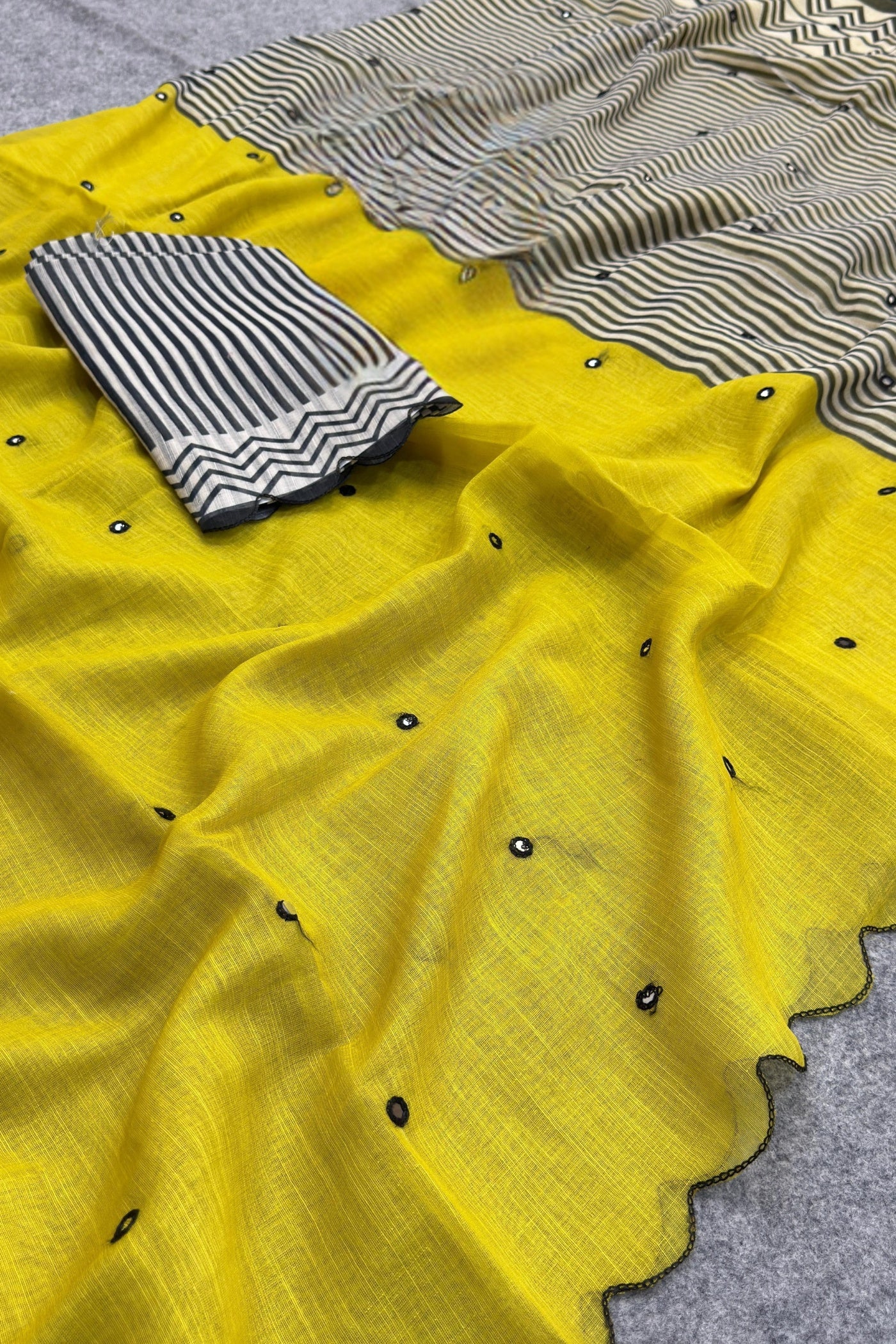 Buy MySilkLove Rustic Yellow Linen Cotton Digital Printed Saree Online