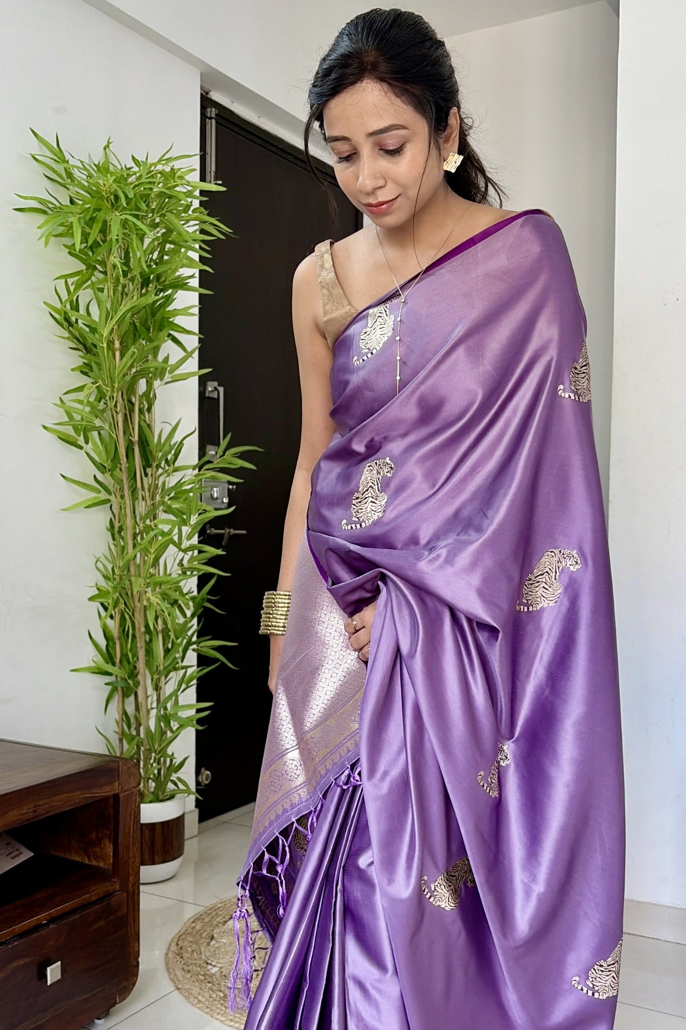 Buy MySilkLove Wisteria Purple Handloom Satin Soft Silk Saree Online