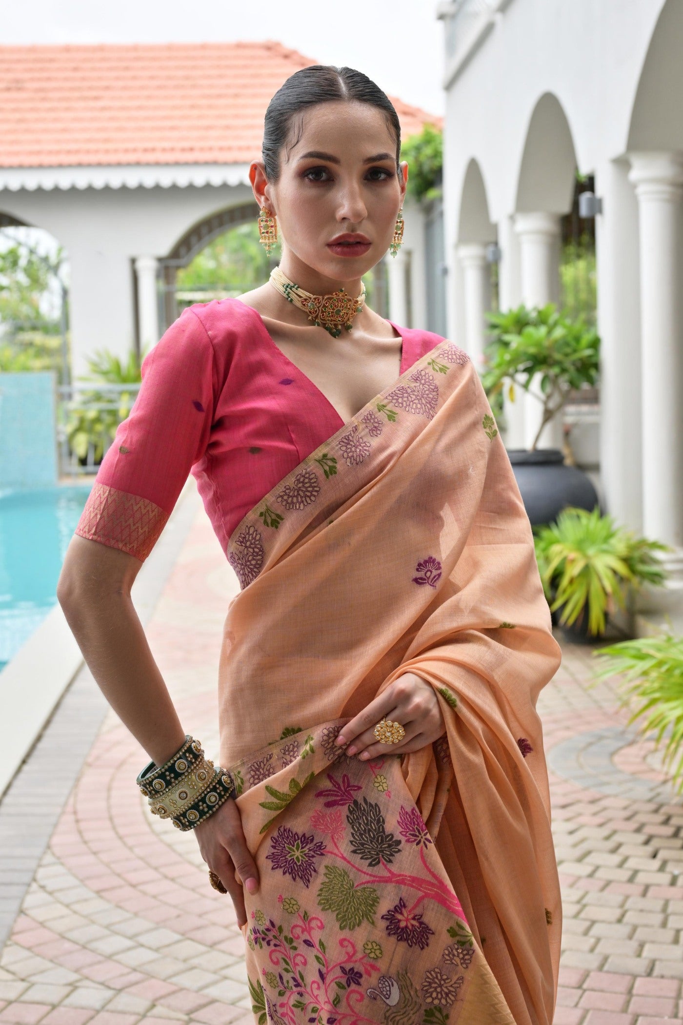 MySilkLove Maple Orange Woven Muga Cotton Saree