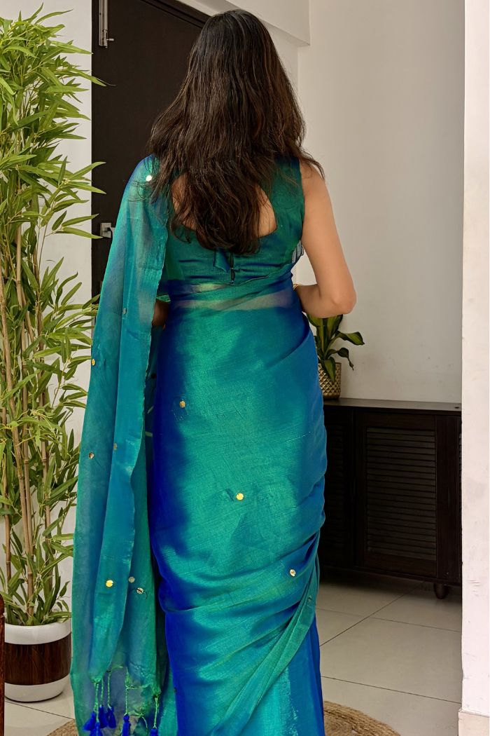 Buy MySilkLove Egyptian Blue Tissue Woven Saree Online