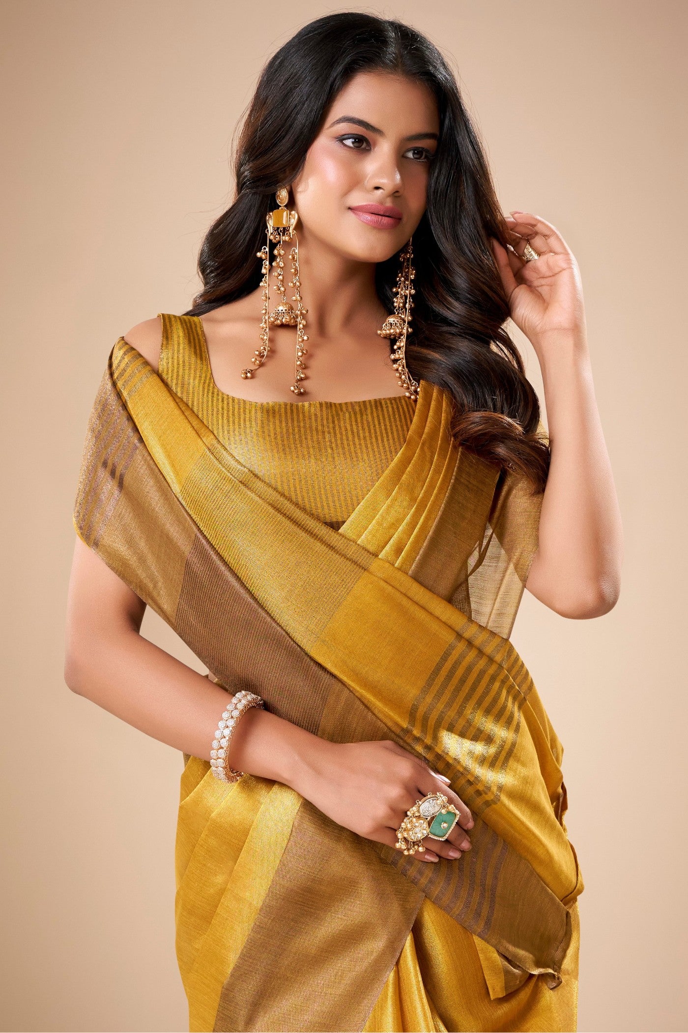 Buy MySilkLove Goldenrod Yellow Handloom Tissue Saree Online