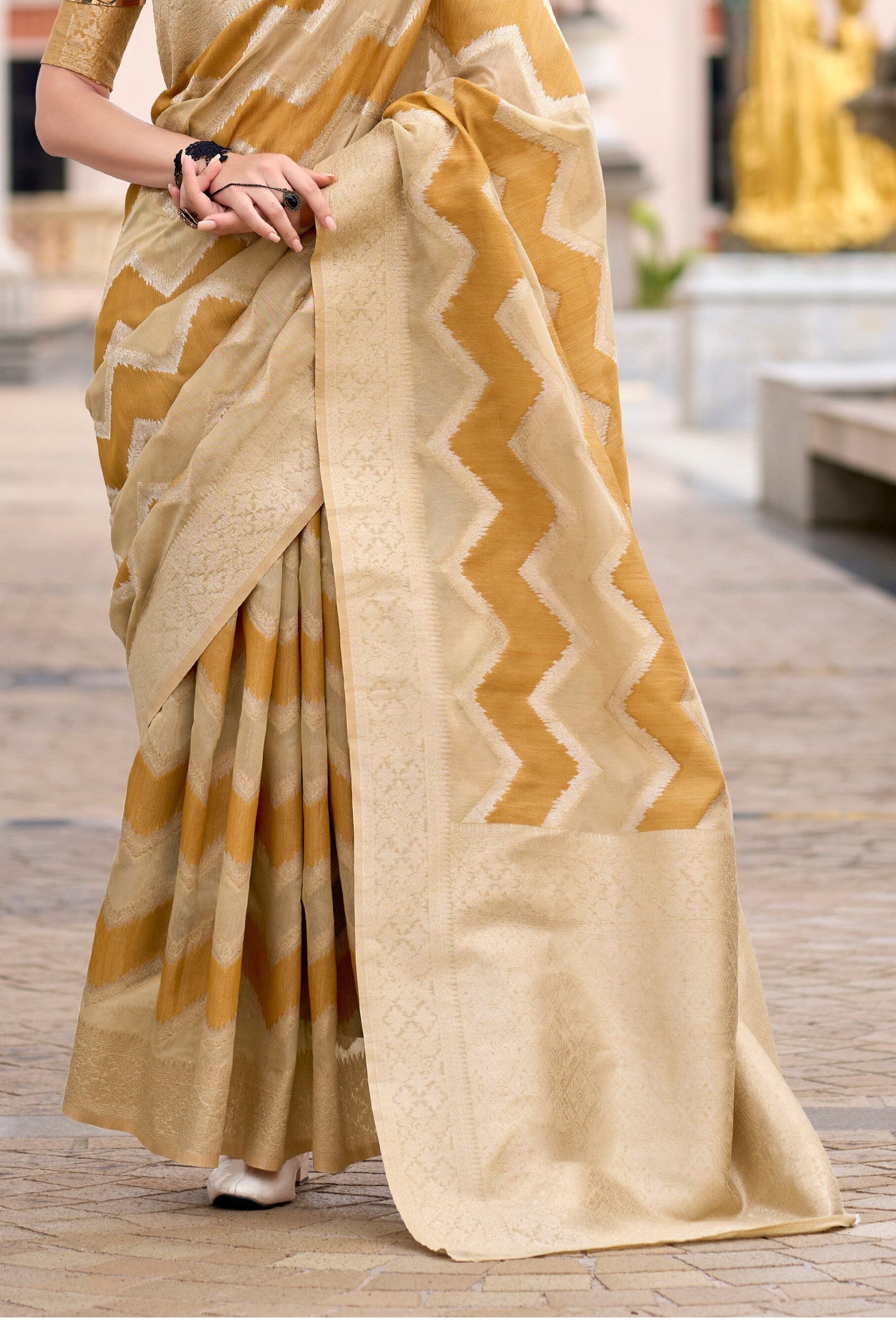 Buy MySilkLove Copper Yellow Woven Linen Cotton Saree Online