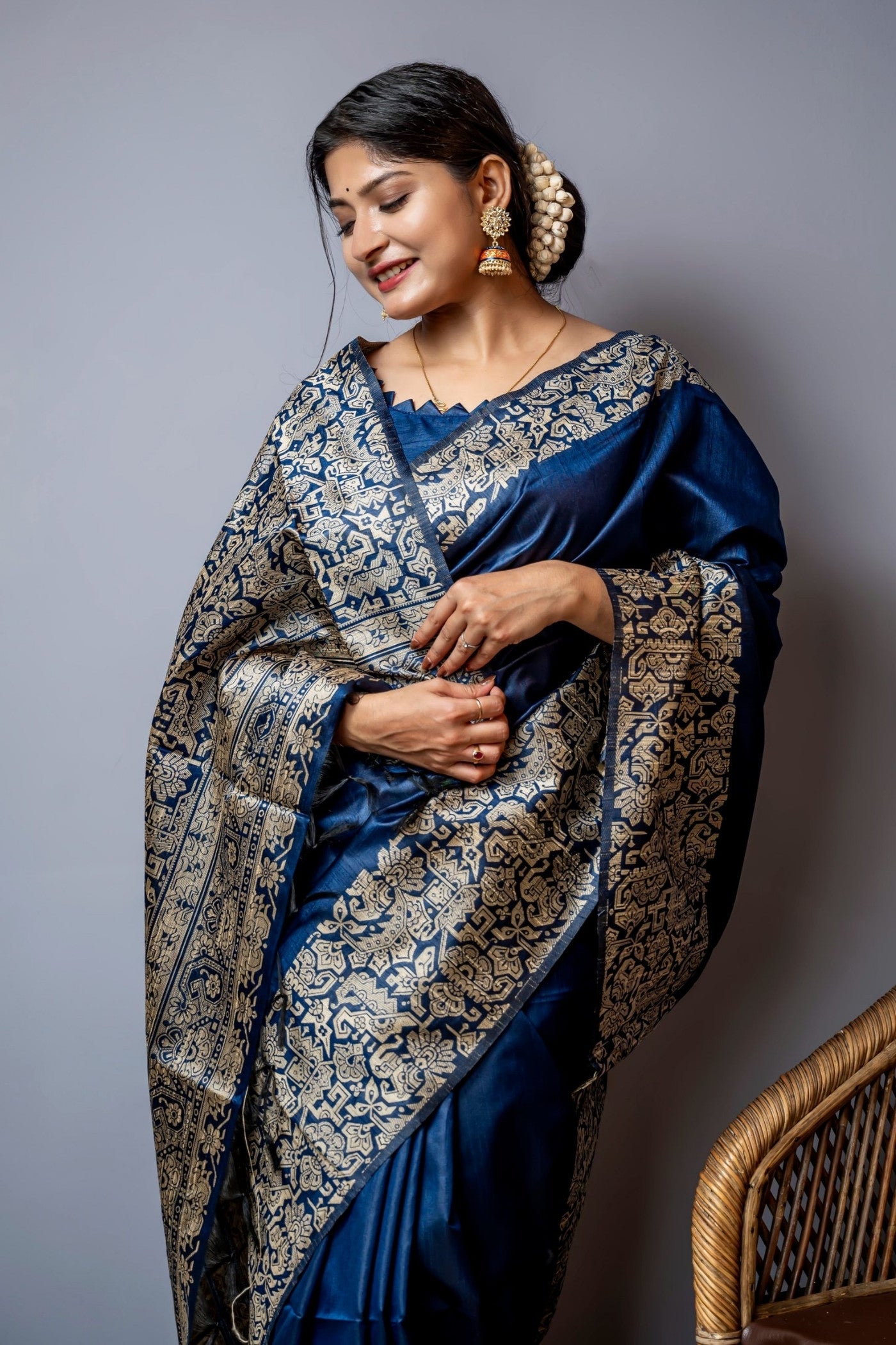 Buy MySilkLove France Blue Banarasi Handloom Raw Silk Saree Online