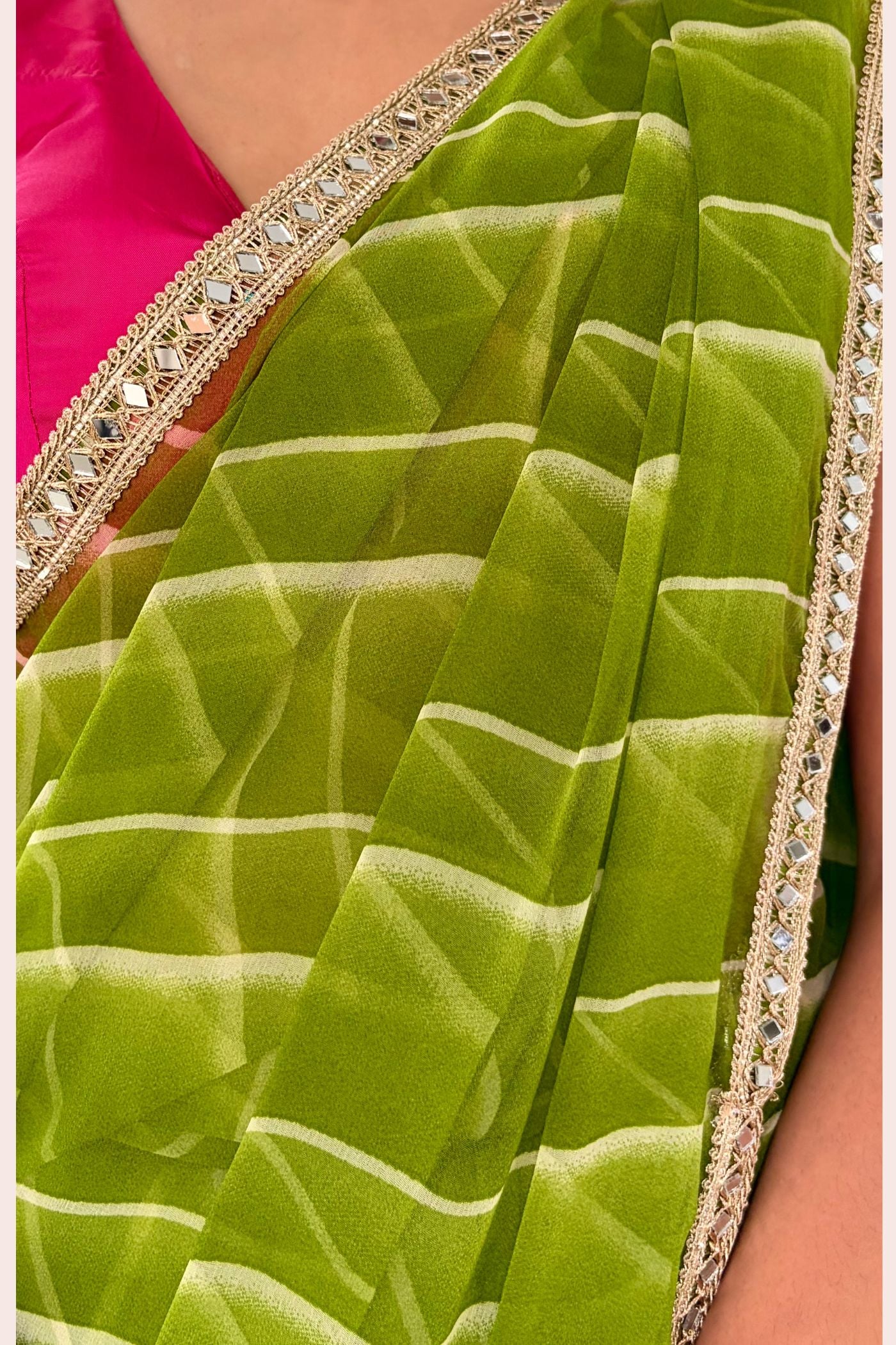 Buy MySilkLove Grass Green Designer Georgette Sraee Online