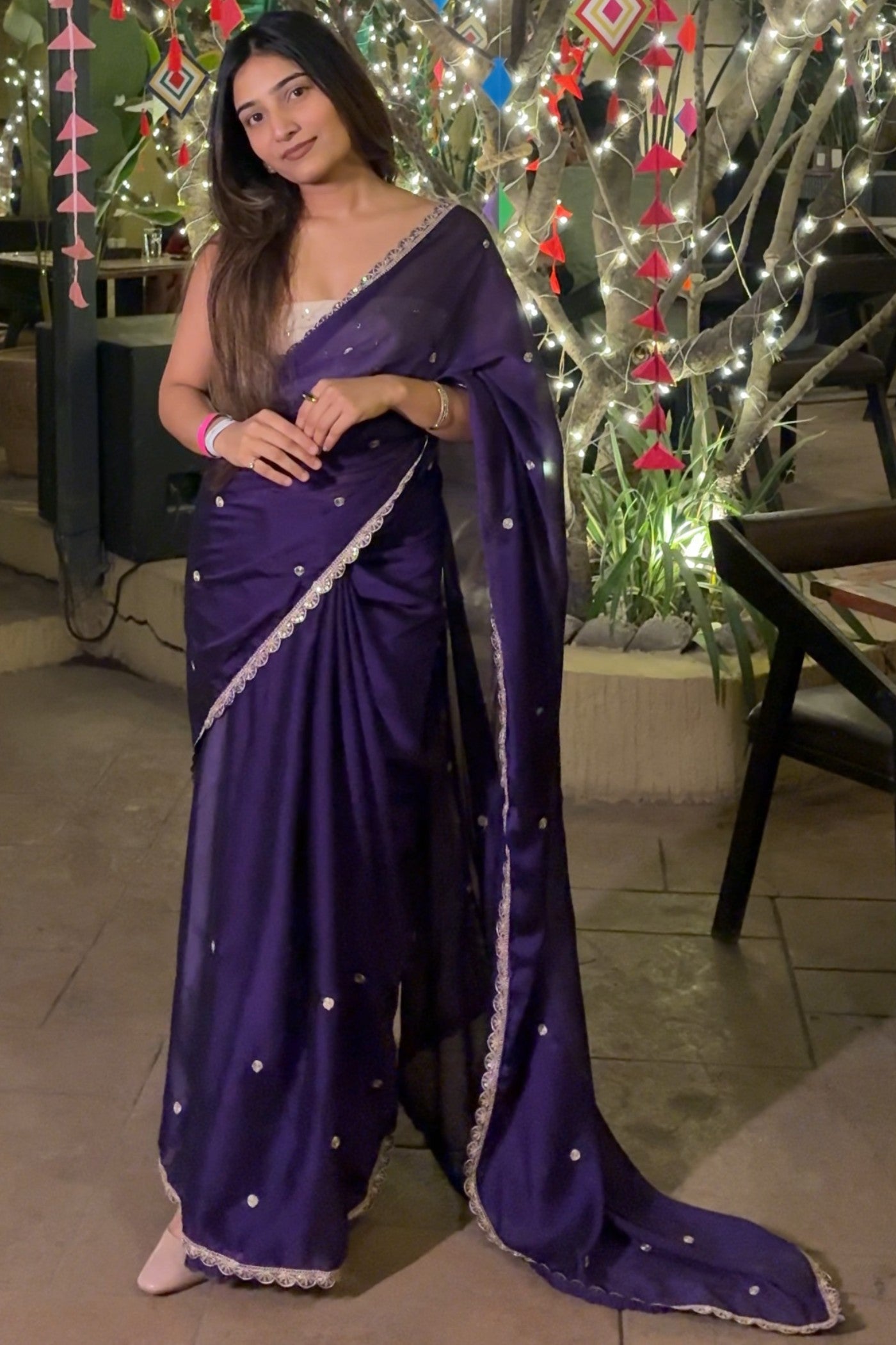 Buy MySilkLove Fig Royale Purple Georgette Partywear Saree Online