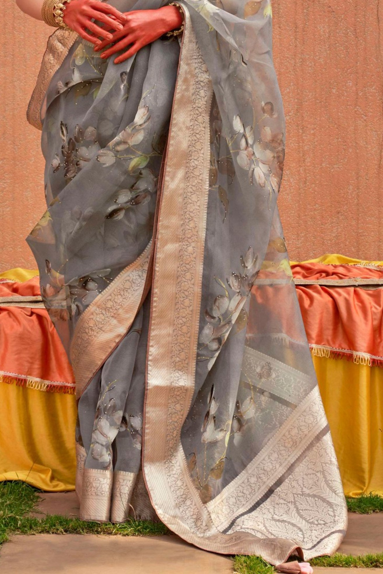 Buy MySilkLove Sandstone Grey Zari Woven Organza Saree Online