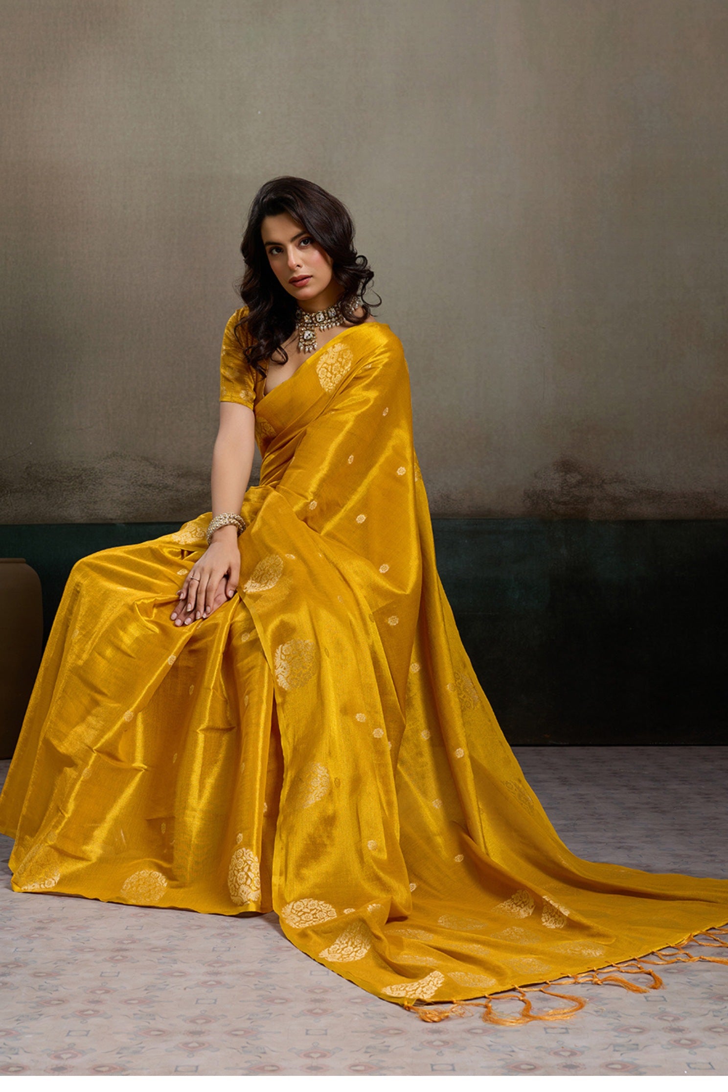 Buy MySilkLove Canary Yellow Woven Tissue Saree Online