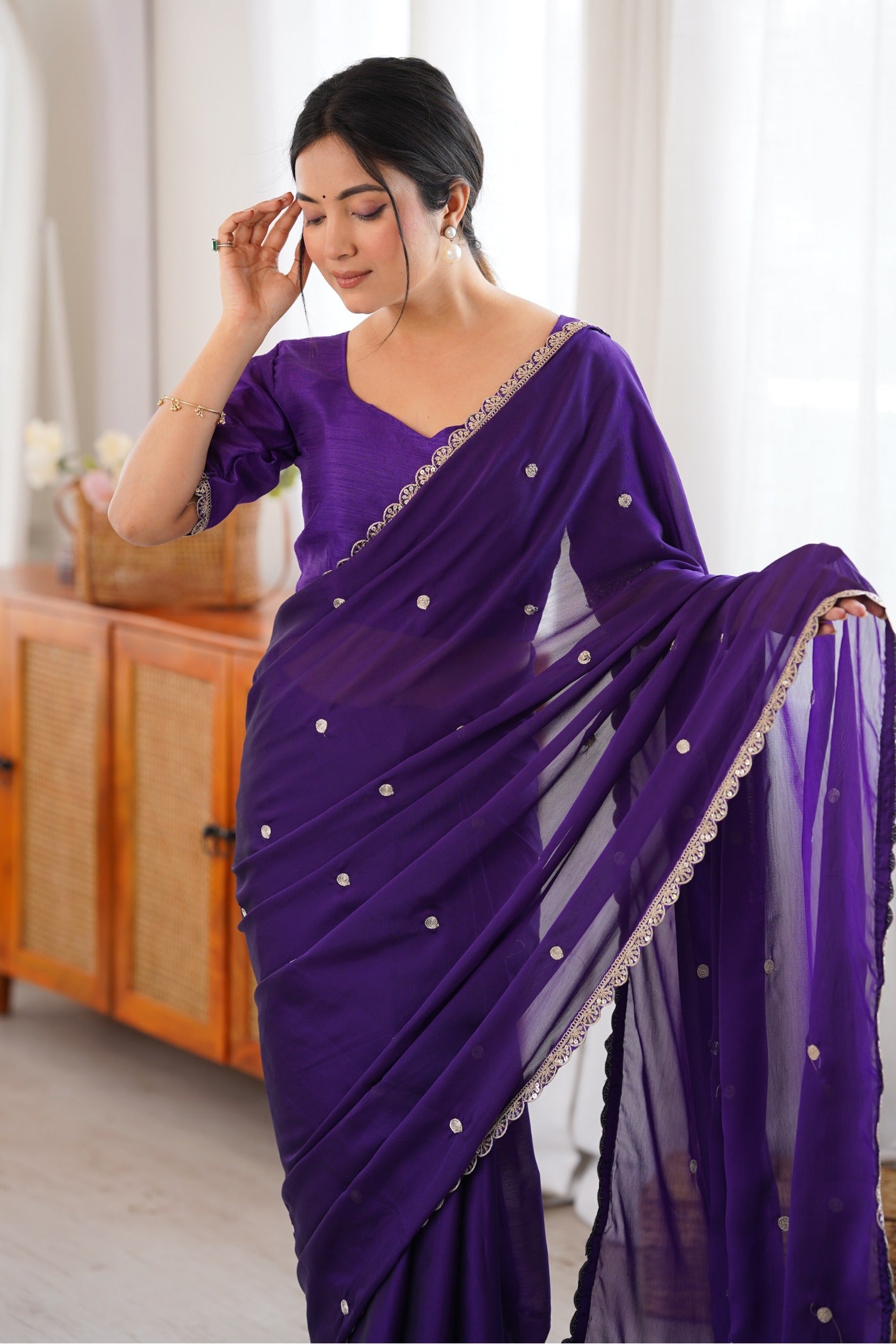 Buy MySilkLove Boston Purple Georgette Partywear Saree Online