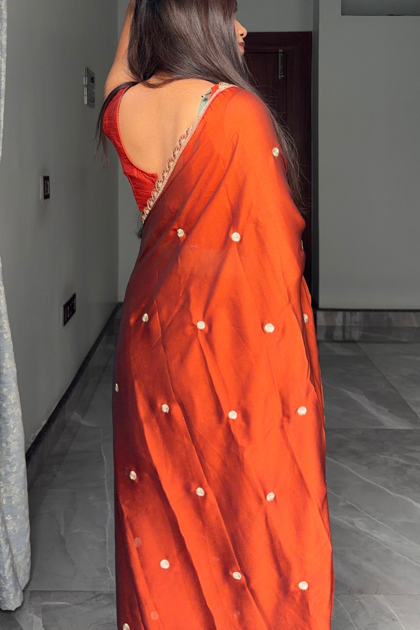 Buy MySilkLove Papaya Orange Georgette Partywear Saree Online