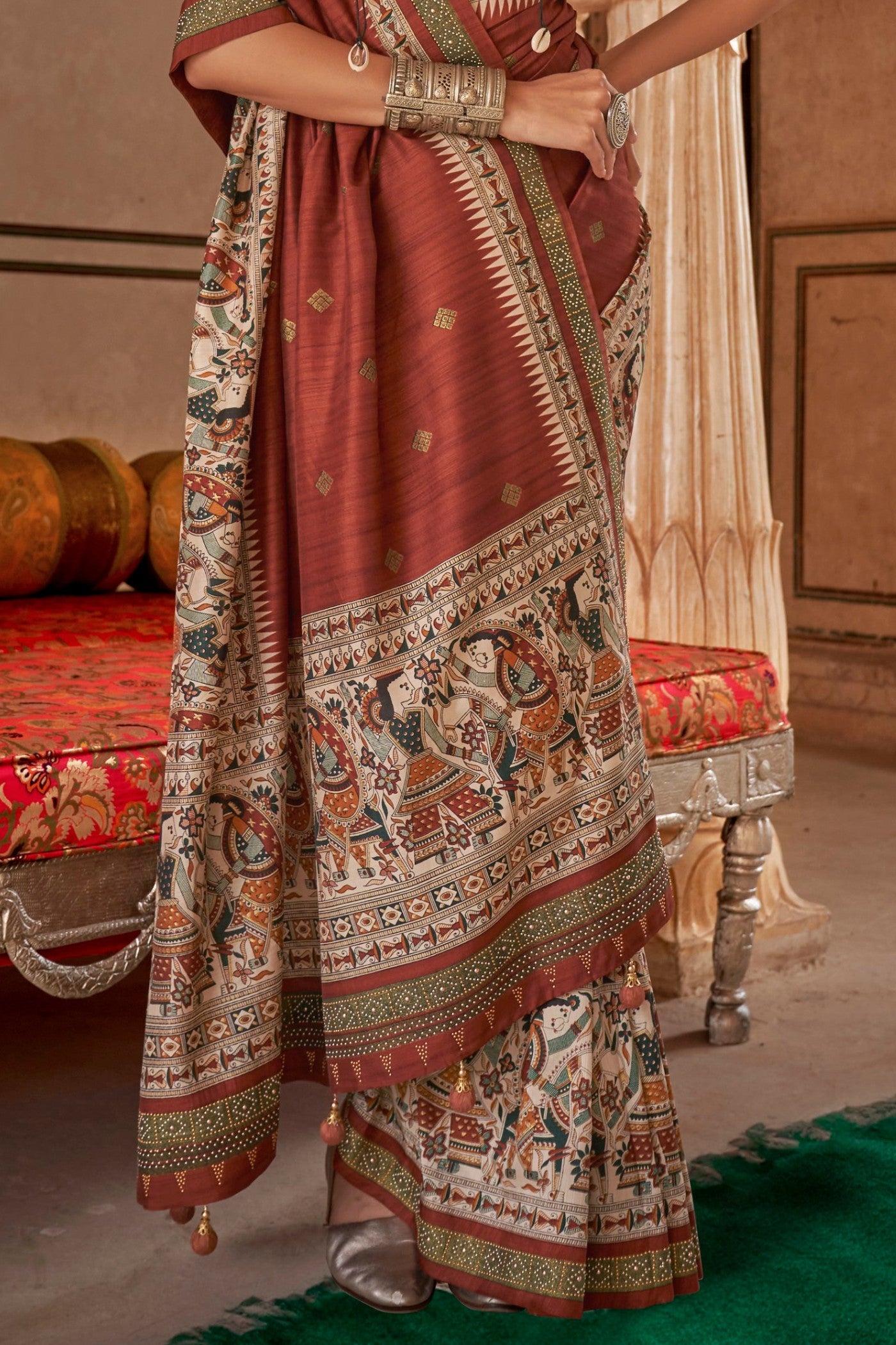 Buy MySilkLove Twine Brown Printed Patola Saree Online