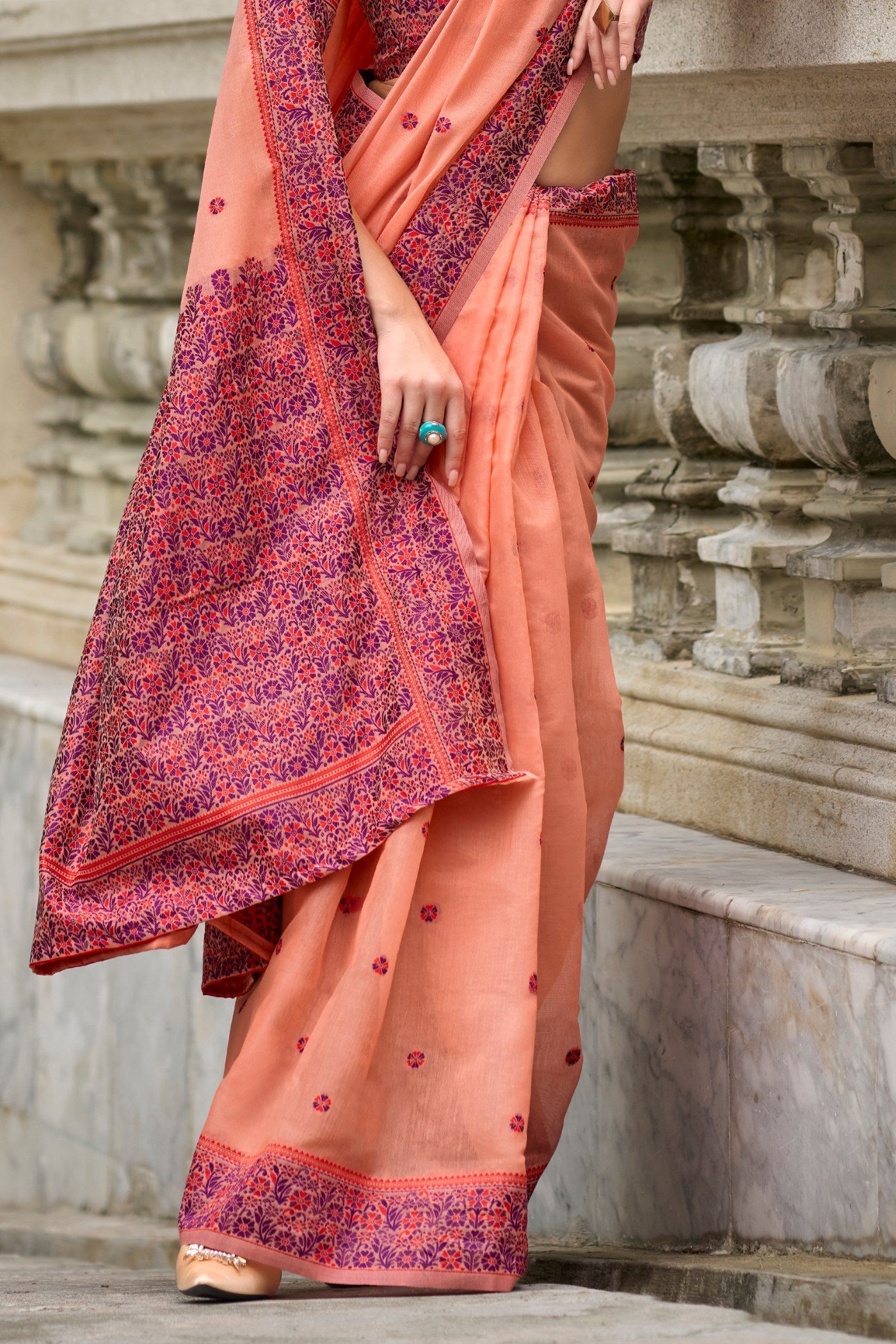 Buy MySilkLove Jelly Orange Handloom Linen Cotton Saree Online