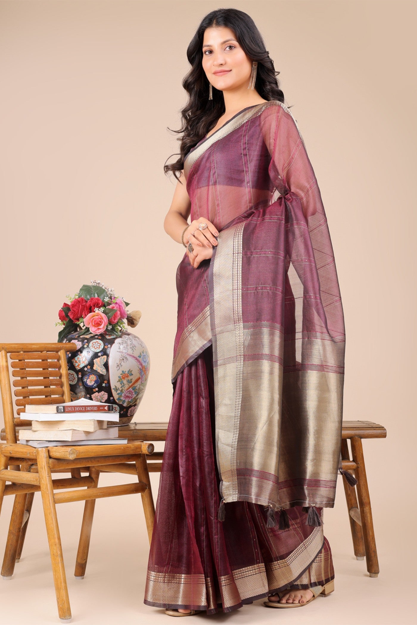 Buy MySilkLove Plum Purple Woven Organza Saree Online